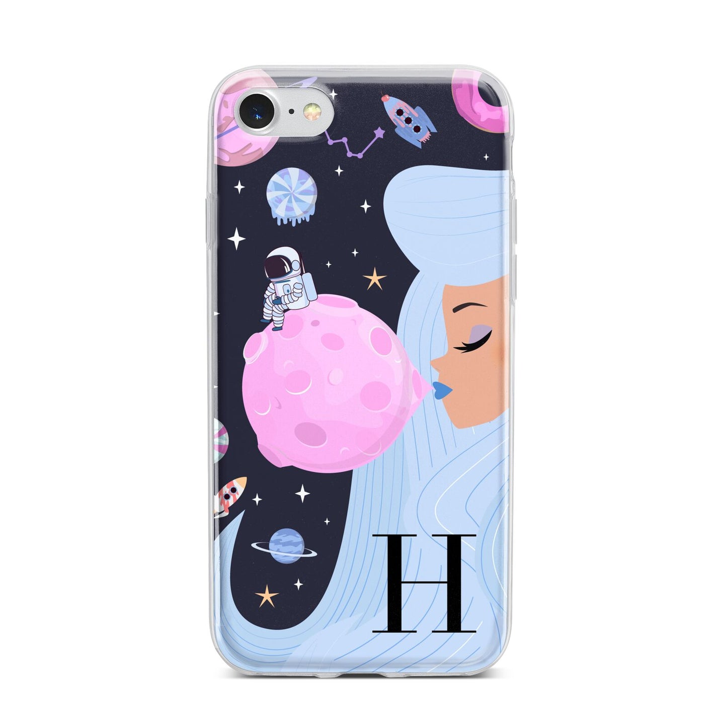 Ethereal Goddess in Space with Initial iPhone 7 Bumper Case on Silver iPhone
