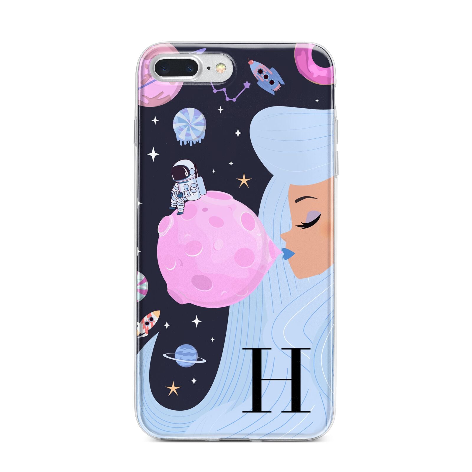 Ethereal Goddess in Space with Initial iPhone 7 Plus Bumper Case on Silver iPhone