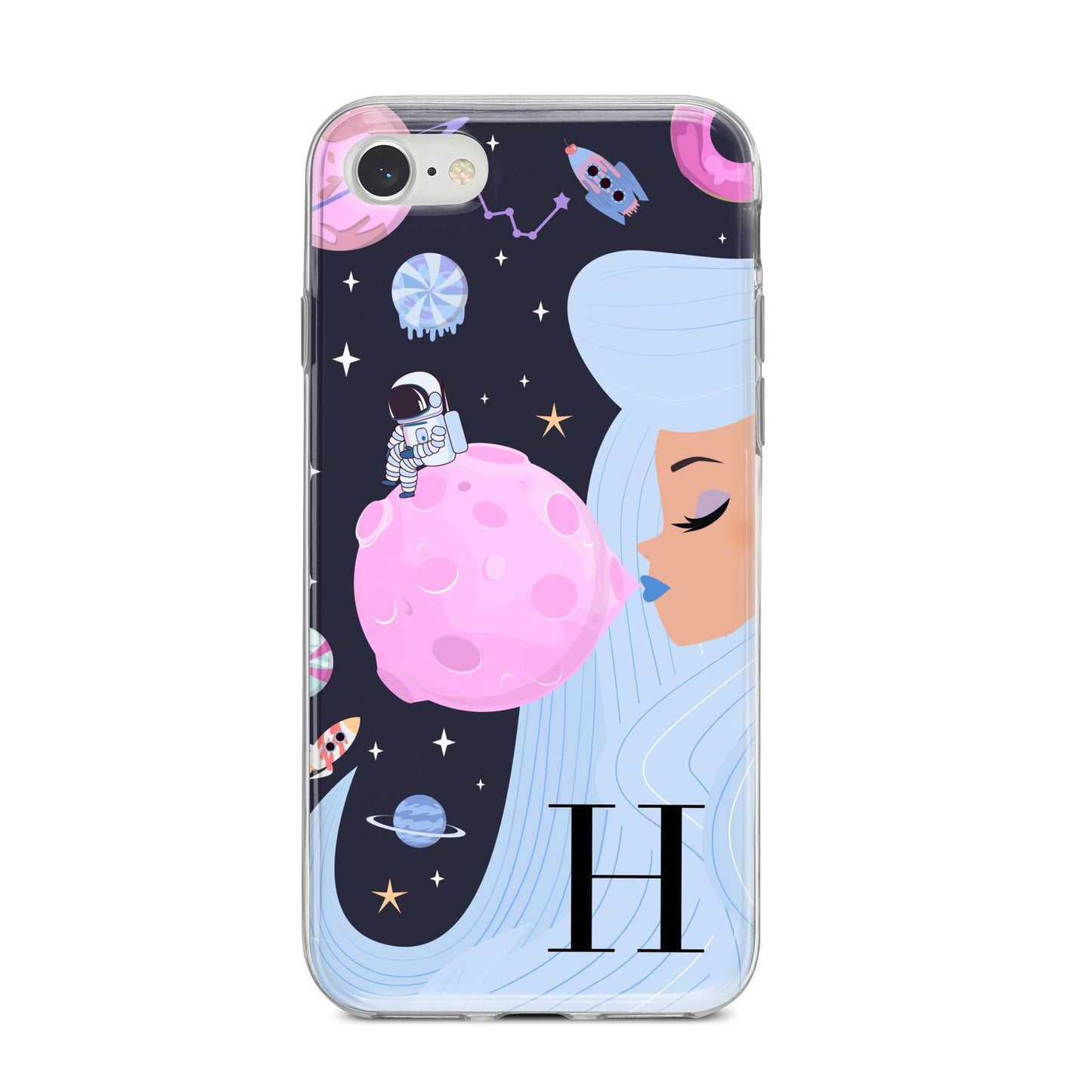 Ethereal Goddess in Space with Initial iPhone 8 Bumper Case on Silver iPhone