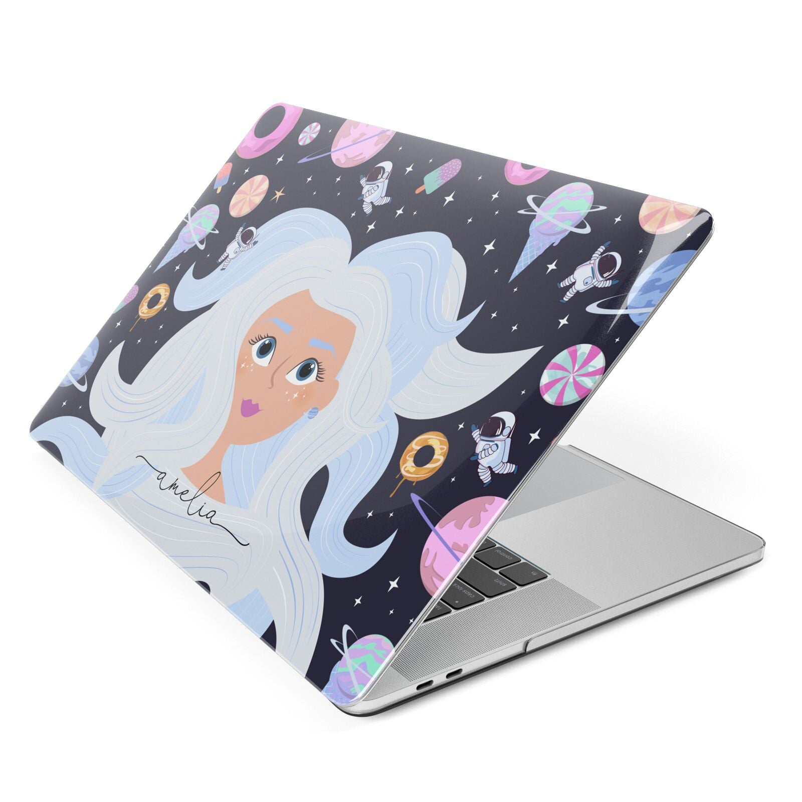Ethereal Space Goddess with Name Apple MacBook Case Side View