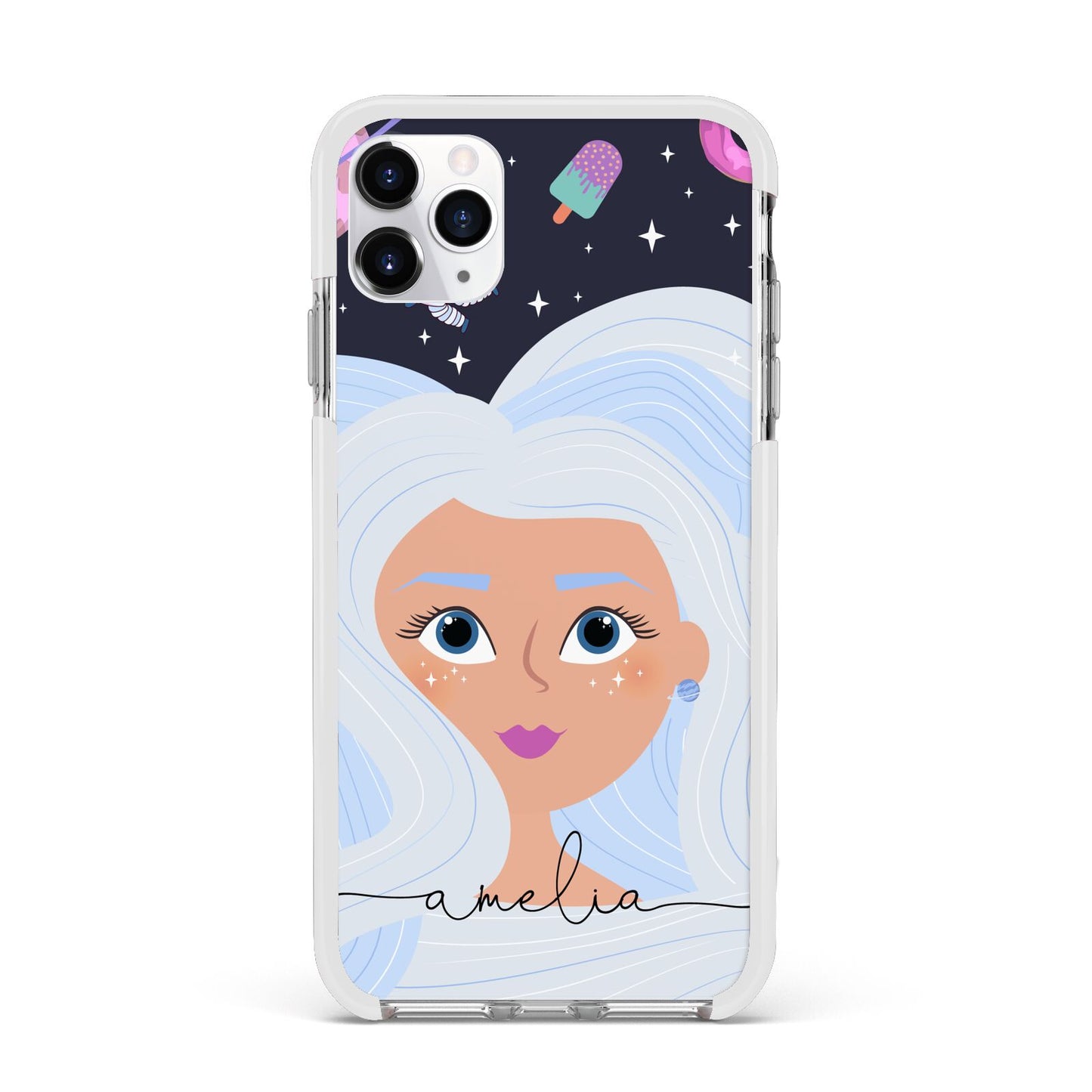 Ethereal Space Goddess with Name Apple iPhone 11 Pro Max in Silver with White Impact Case