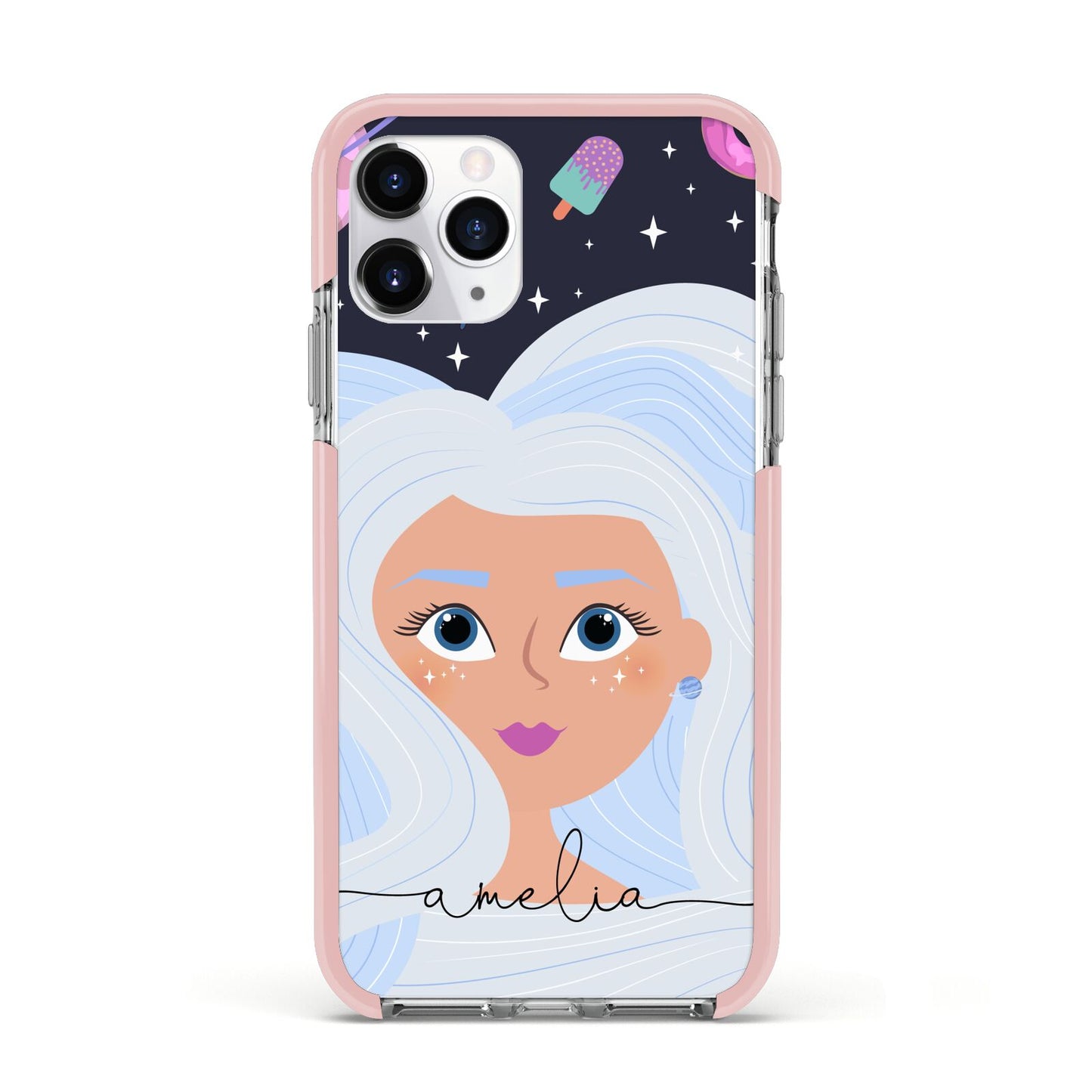 Ethereal Space Goddess with Name Apple iPhone 11 Pro in Silver with Pink Impact Case
