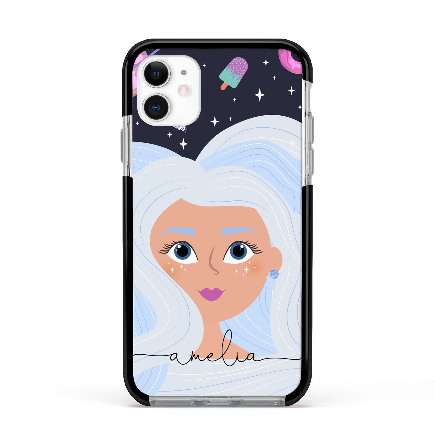 Ethereal Space Goddess with Name Apple iPhone 11 in White with Black Impact Case