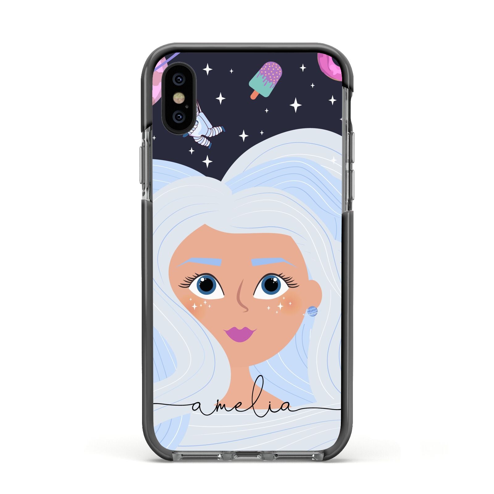 Ethereal Space Goddess with Name Apple iPhone Xs Impact Case Black Edge on Black Phone