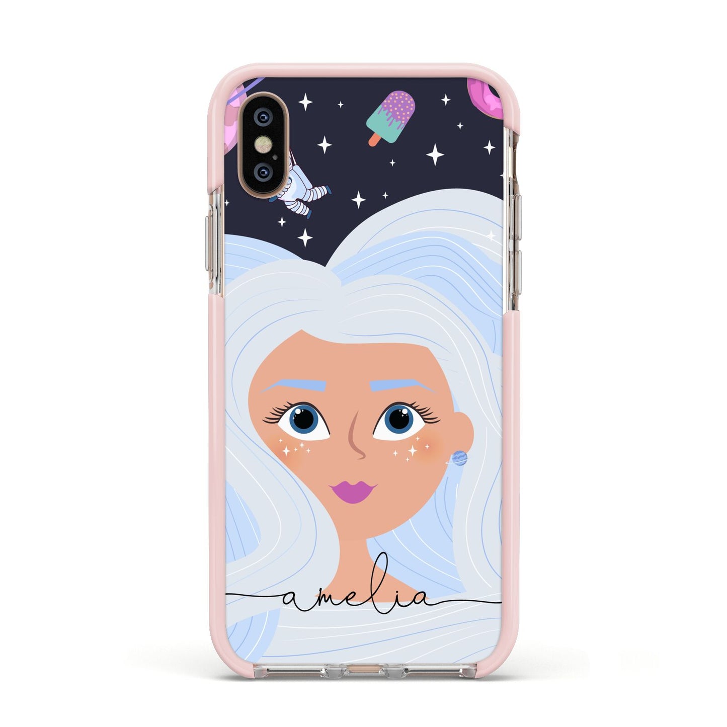 Ethereal Space Goddess with Name Apple iPhone Xs Impact Case Pink Edge on Gold Phone