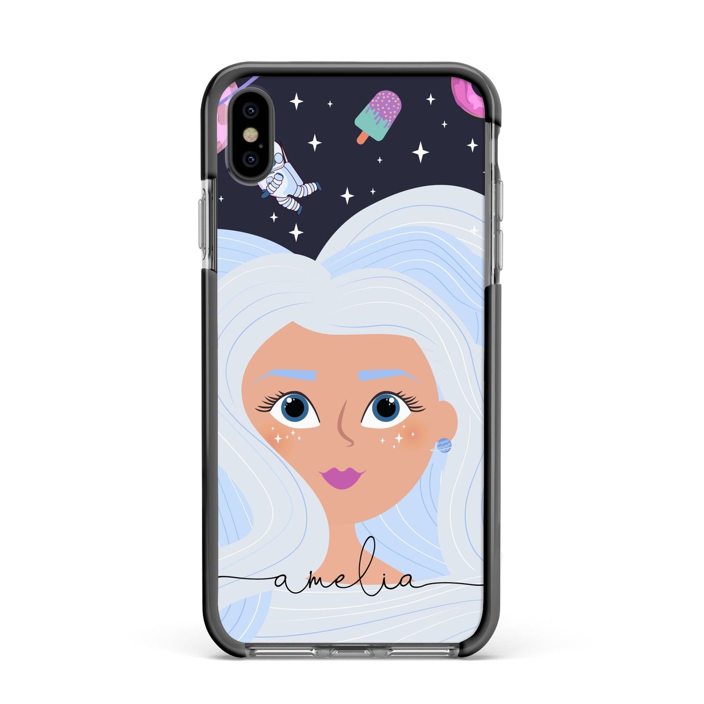 Ethereal Space Goddess with Name Apple iPhone Xs Max Impact Case Black Edge on Black Phone