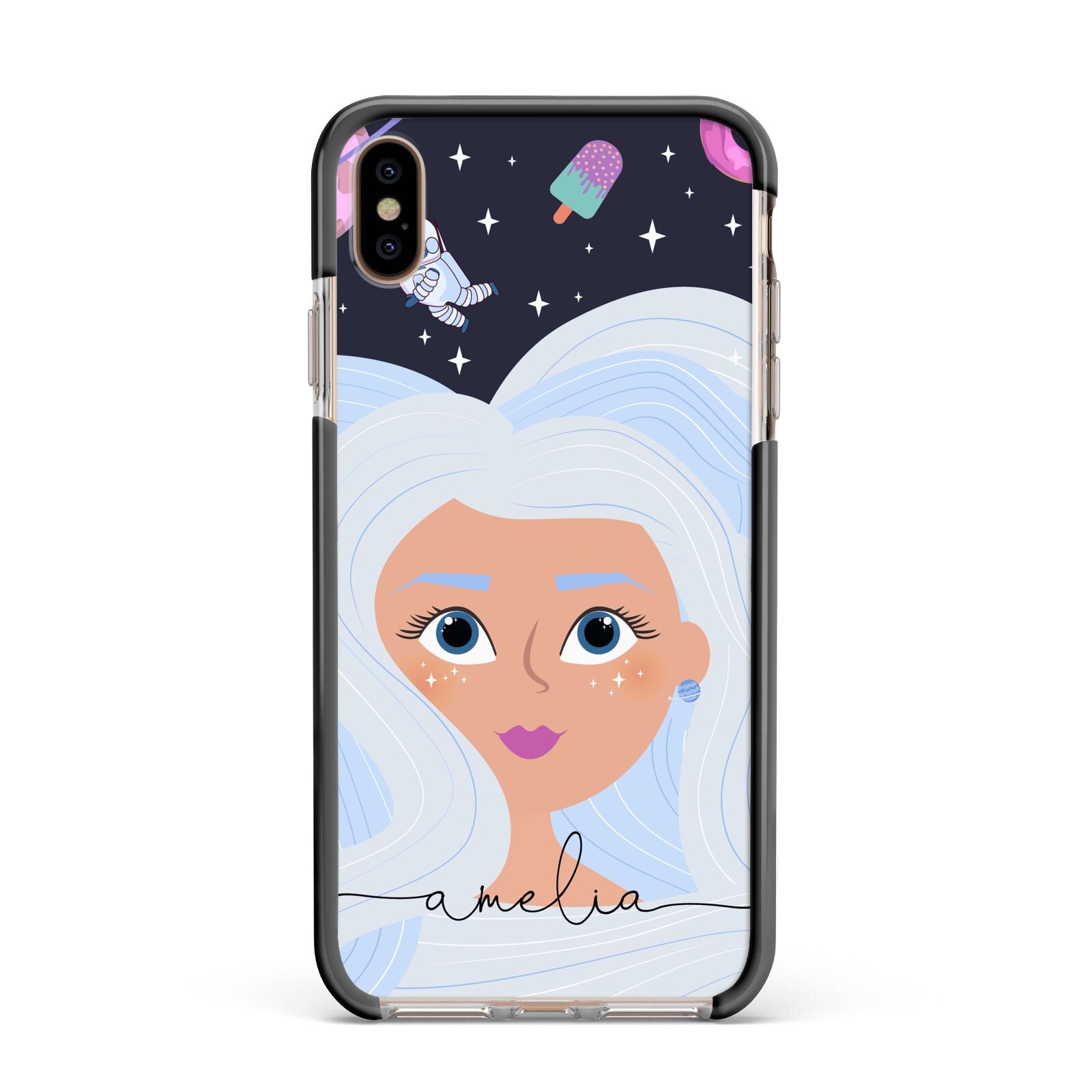 Ethereal Space Goddess with Name Apple iPhone Xs Max Impact Case Black Edge on Gold Phone
