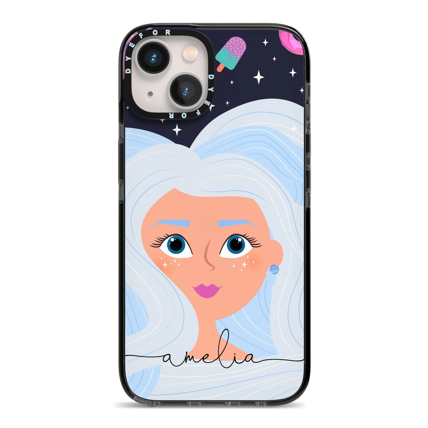 Ethereal Space Goddess with Name iPhone 13 Black Impact Case on Silver phone
