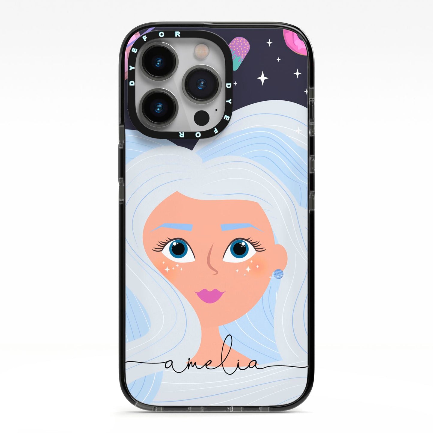 Ethereal Space Goddess with Name iPhone 13 Pro Black Impact Case on Silver phone