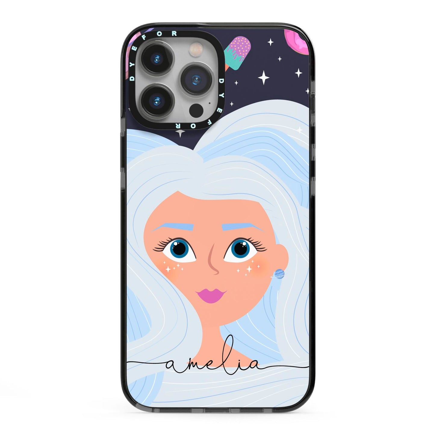 Ethereal Space Goddess with Name iPhone 13 Pro Max Black Impact Case on Silver phone