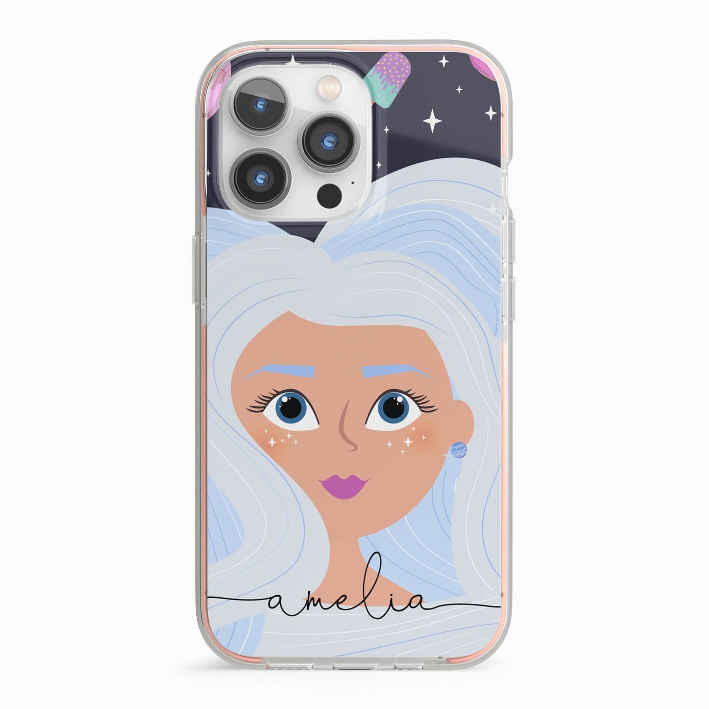 Ethereal Space Goddess with Name iPhone 13 Pro TPU Impact Case with Pink Edges