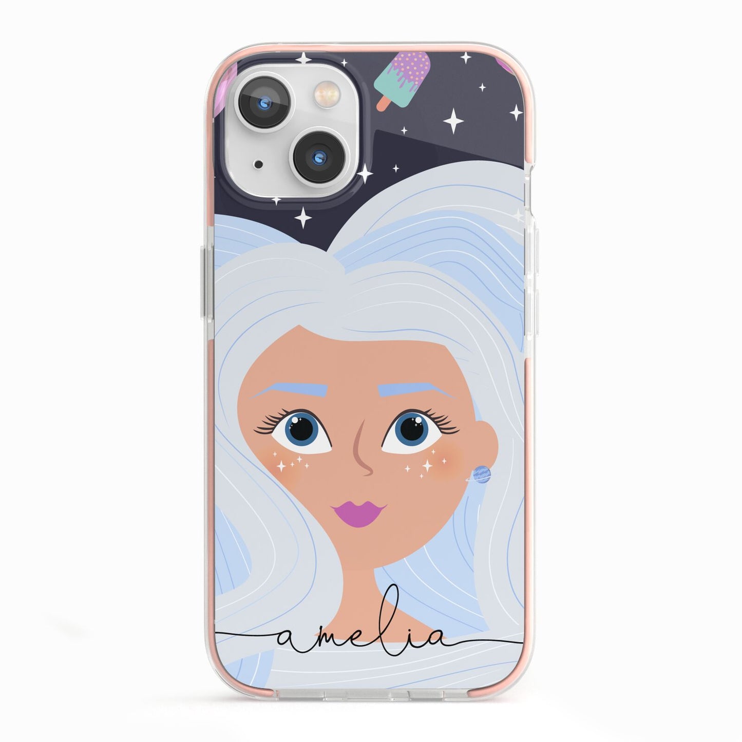 Ethereal Space Goddess with Name iPhone 13 TPU Impact Case with Pink Edges