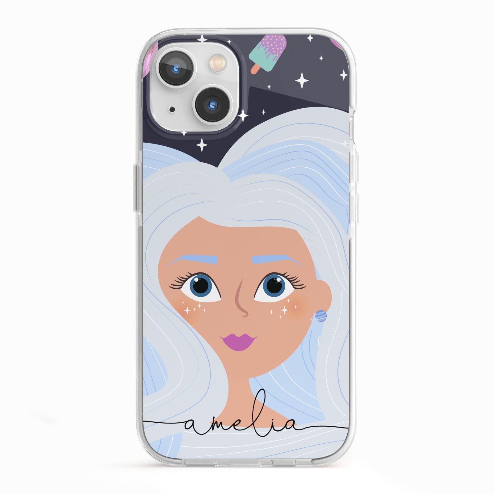 Ethereal Space Goddess with Name iPhone 13 TPU Impact Case with White Edges