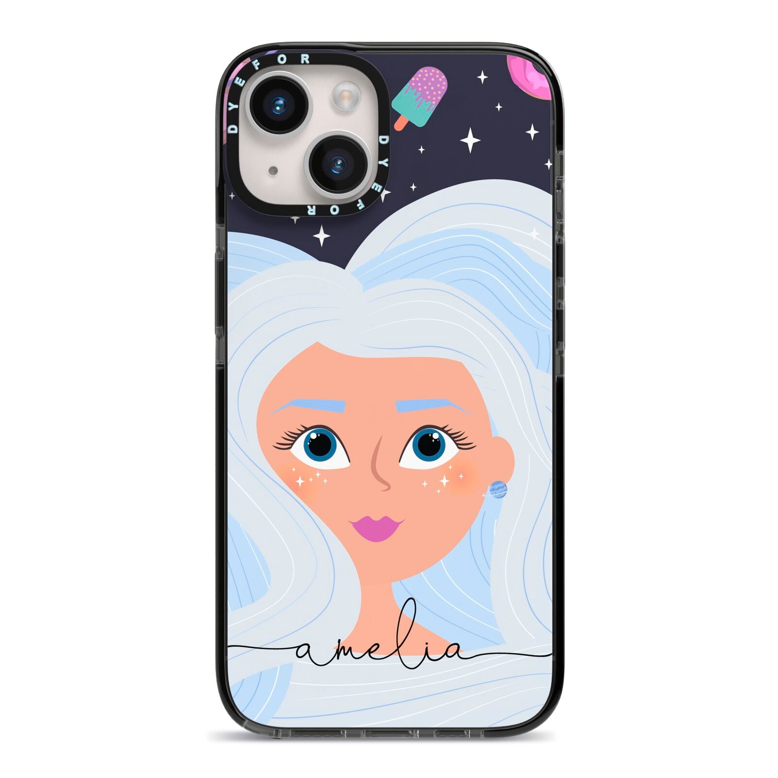 Ethereal Space Goddess with Name iPhone 14 Black Impact Case on Silver phone
