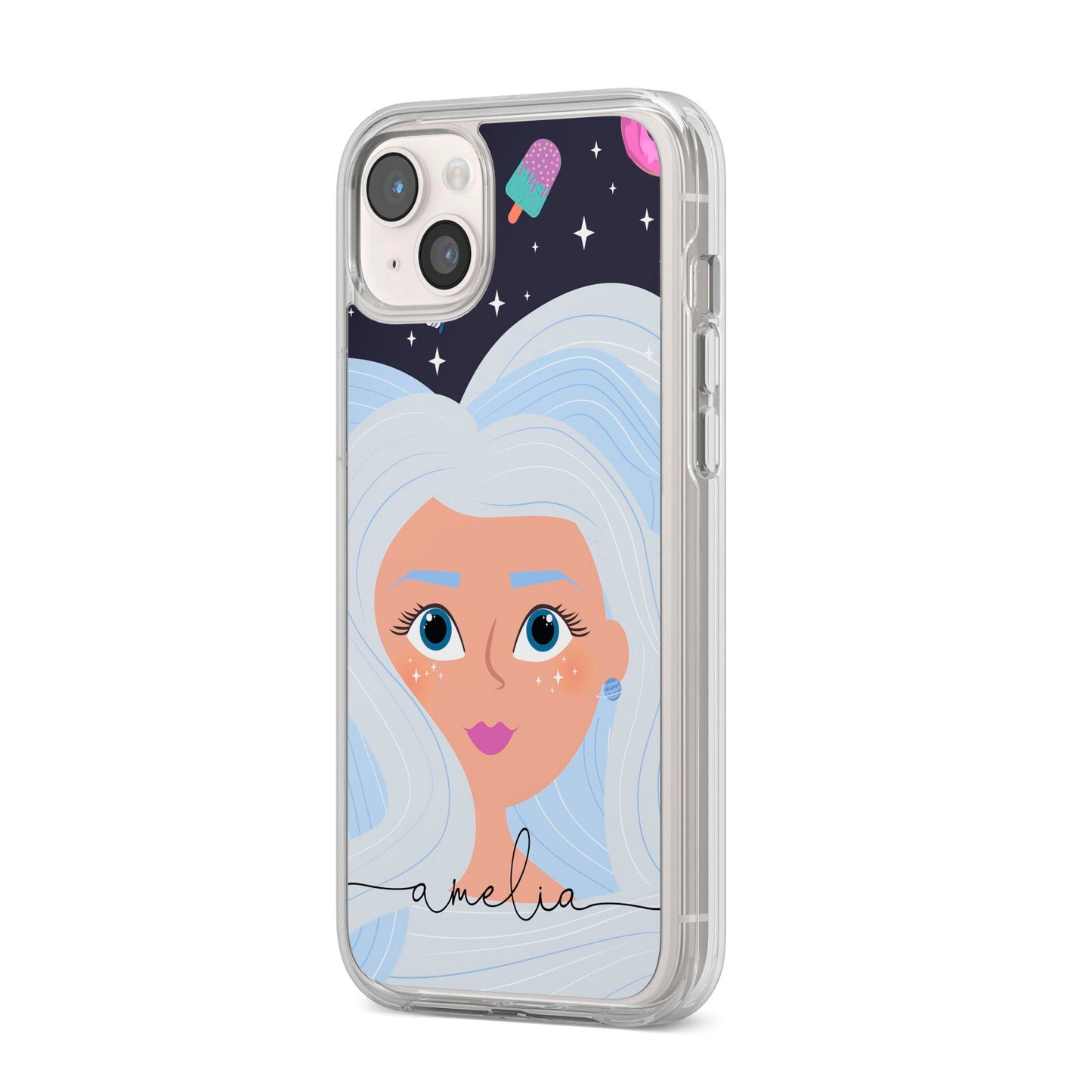 Ethereal Space Goddess with Name iPhone 14 Plus Clear Tough Case Starlight Angled Image