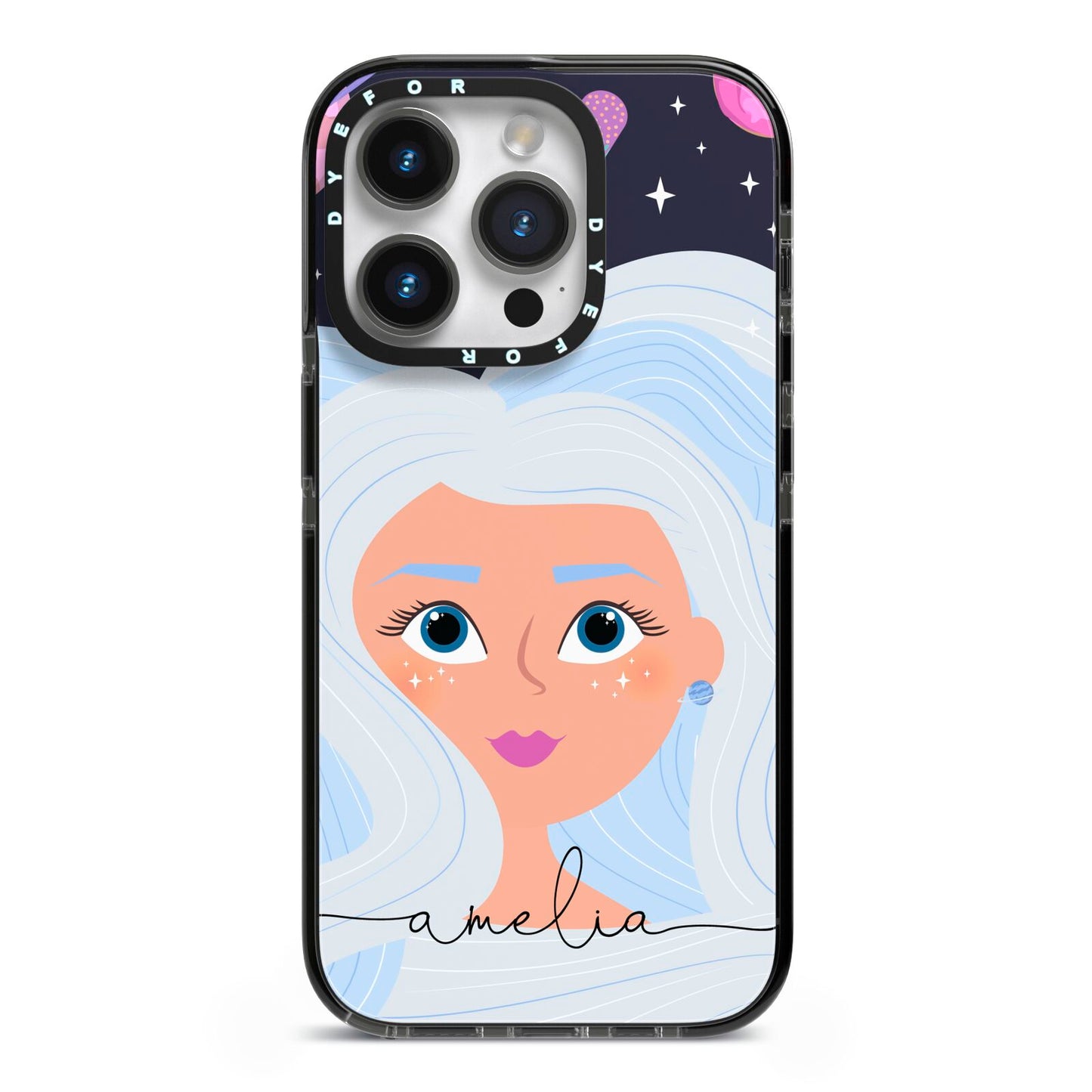 Ethereal Space Goddess with Name iPhone 14 Pro Black Impact Case on Silver phone