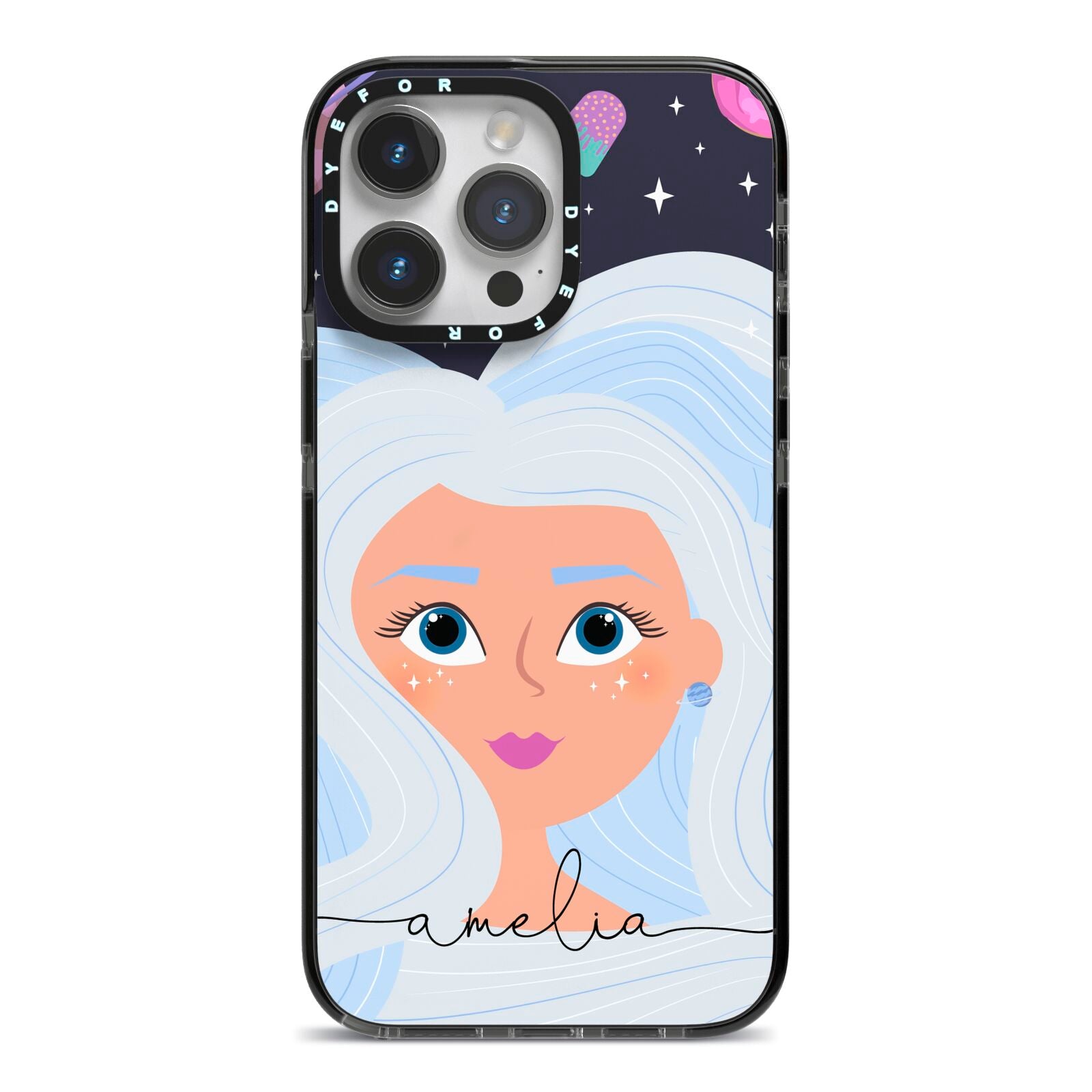 Ethereal Space Goddess with Name iPhone 14 Pro Max Black Impact Case on Silver phone