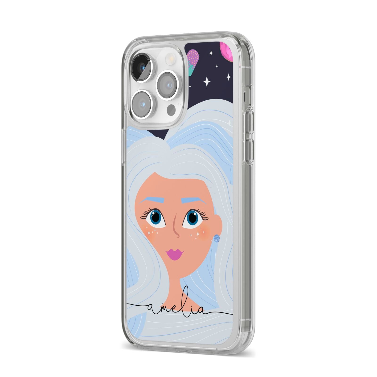 Ethereal Space Goddess with Name iPhone 14 Pro Max Clear Tough Case Silver Angled Image