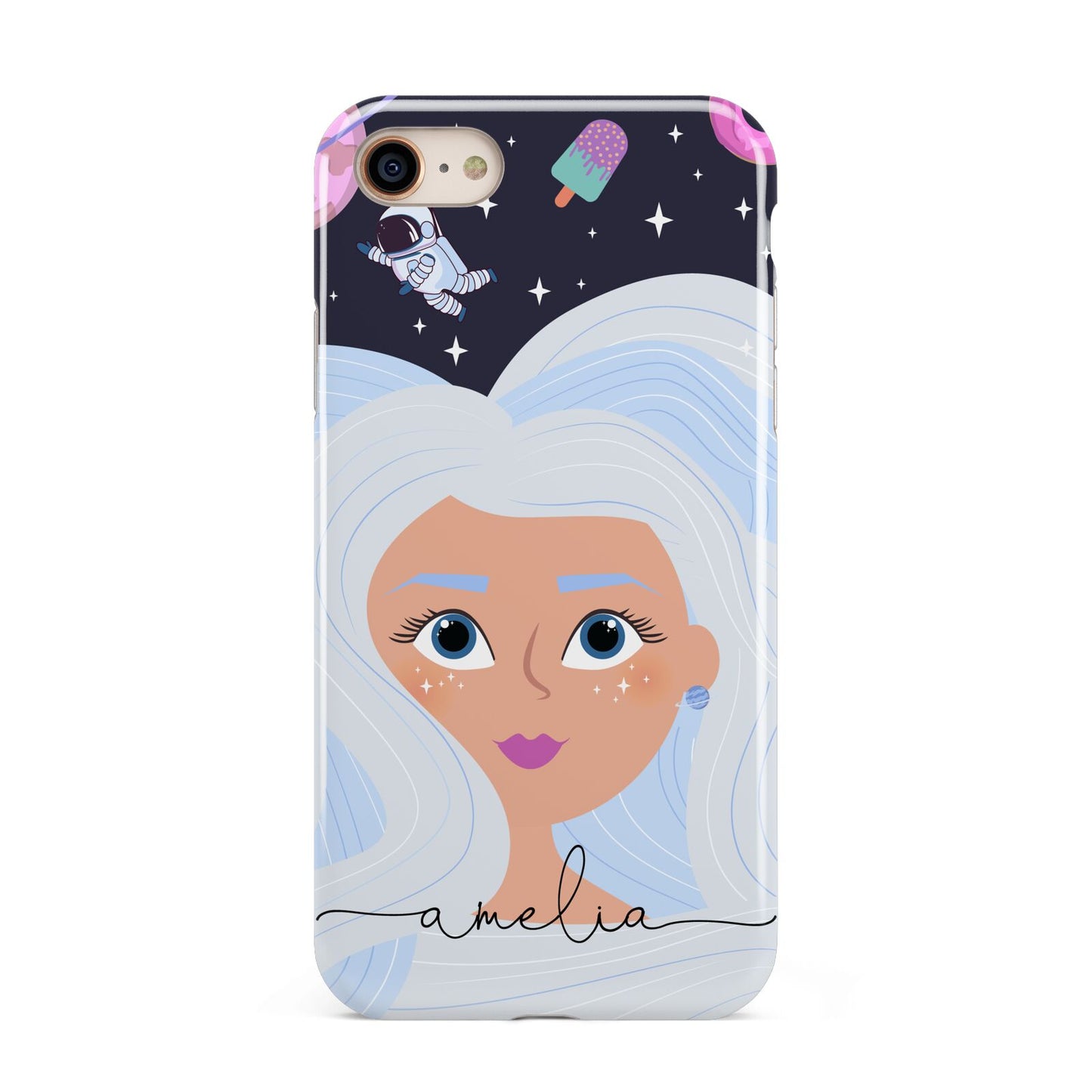Ethereal Space Goddess with Name iPhone 8 3D Tough Case on Gold Phone