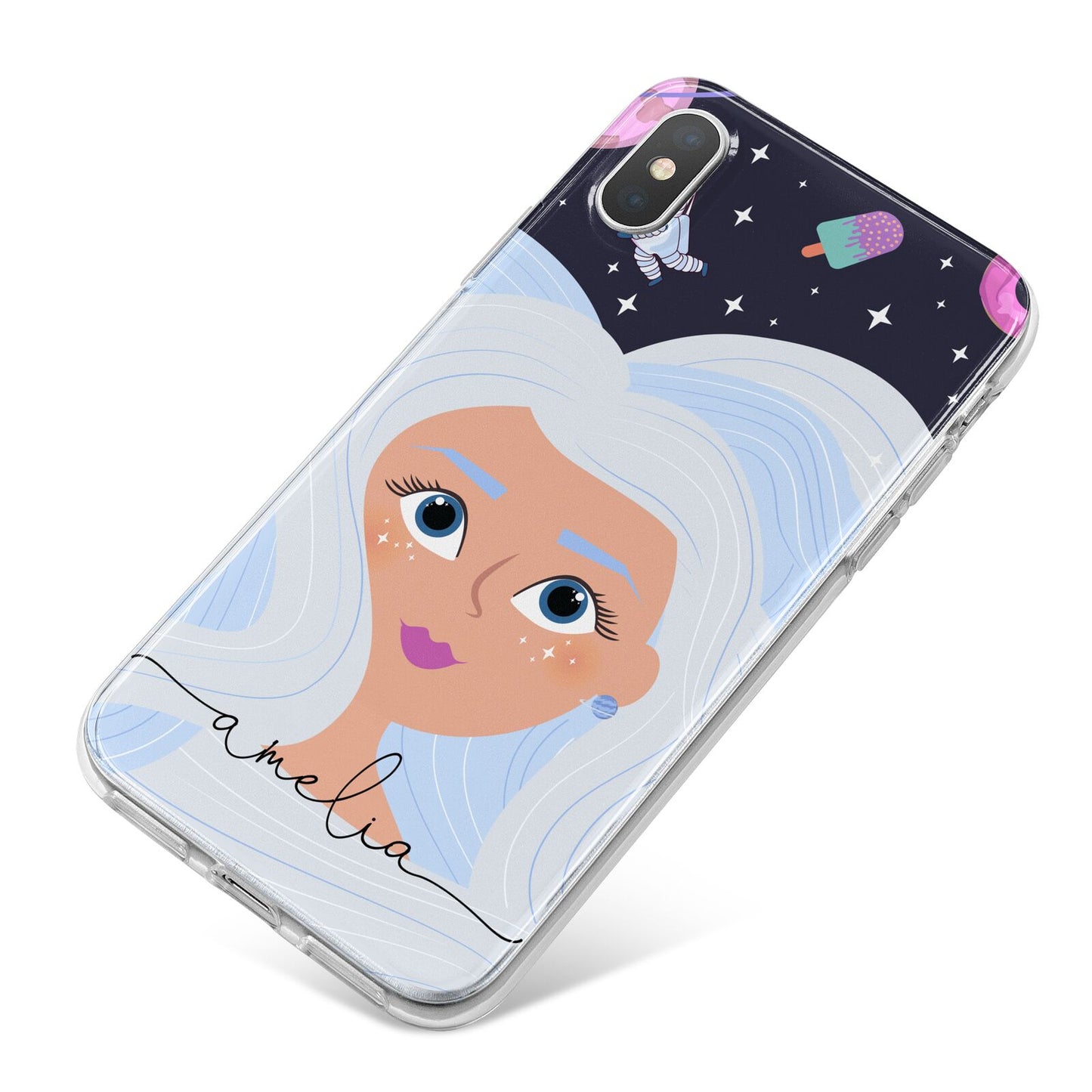Ethereal Space Goddess with Name iPhone X Bumper Case on Silver iPhone