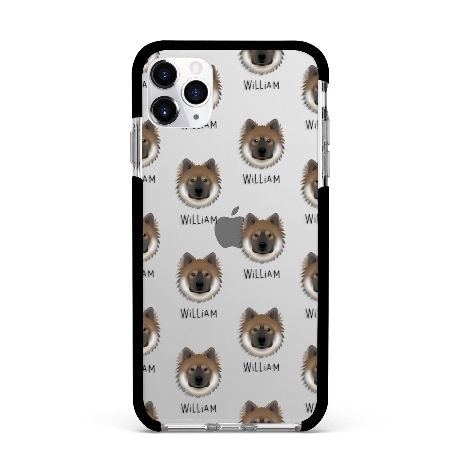 Eurasier Icon with Name Apple iPhone 11 Pro Max in Silver with Black Impact Case