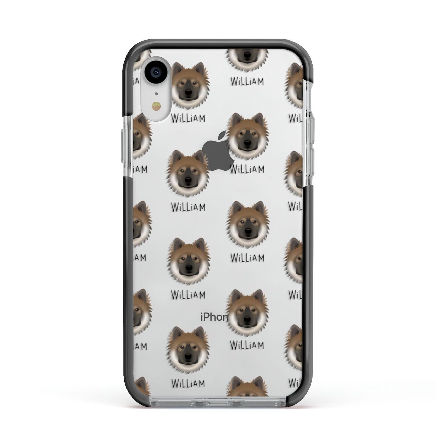 Eurasier Icon with Name Apple iPhone XR Impact Case Black Edge on Silver Phone