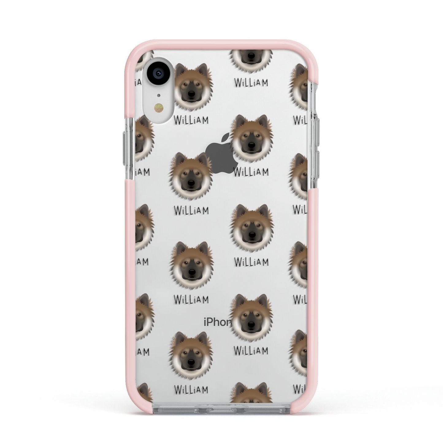 Eurasier Icon with Name Apple iPhone XR Impact Case Pink Edge on Silver Phone