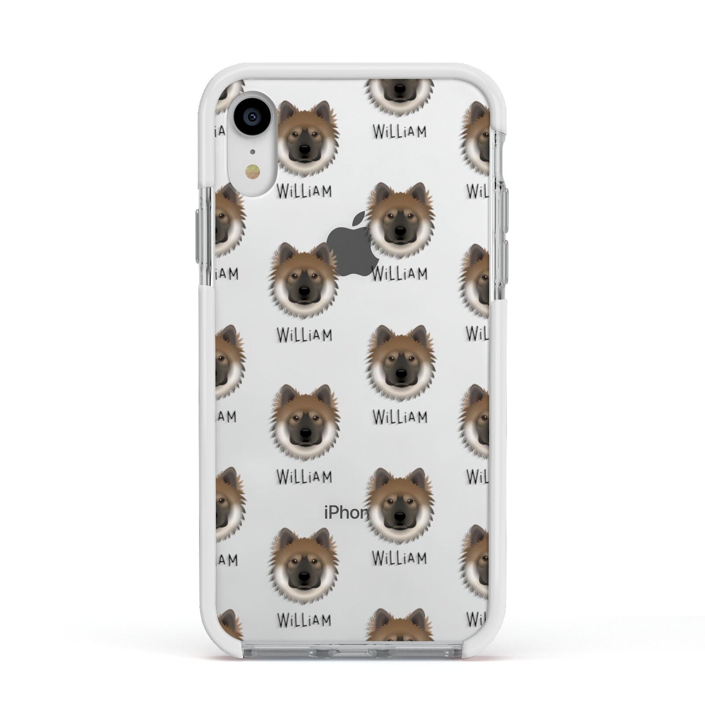 Eurasier Icon with Name Apple iPhone XR Impact Case White Edge on Silver Phone