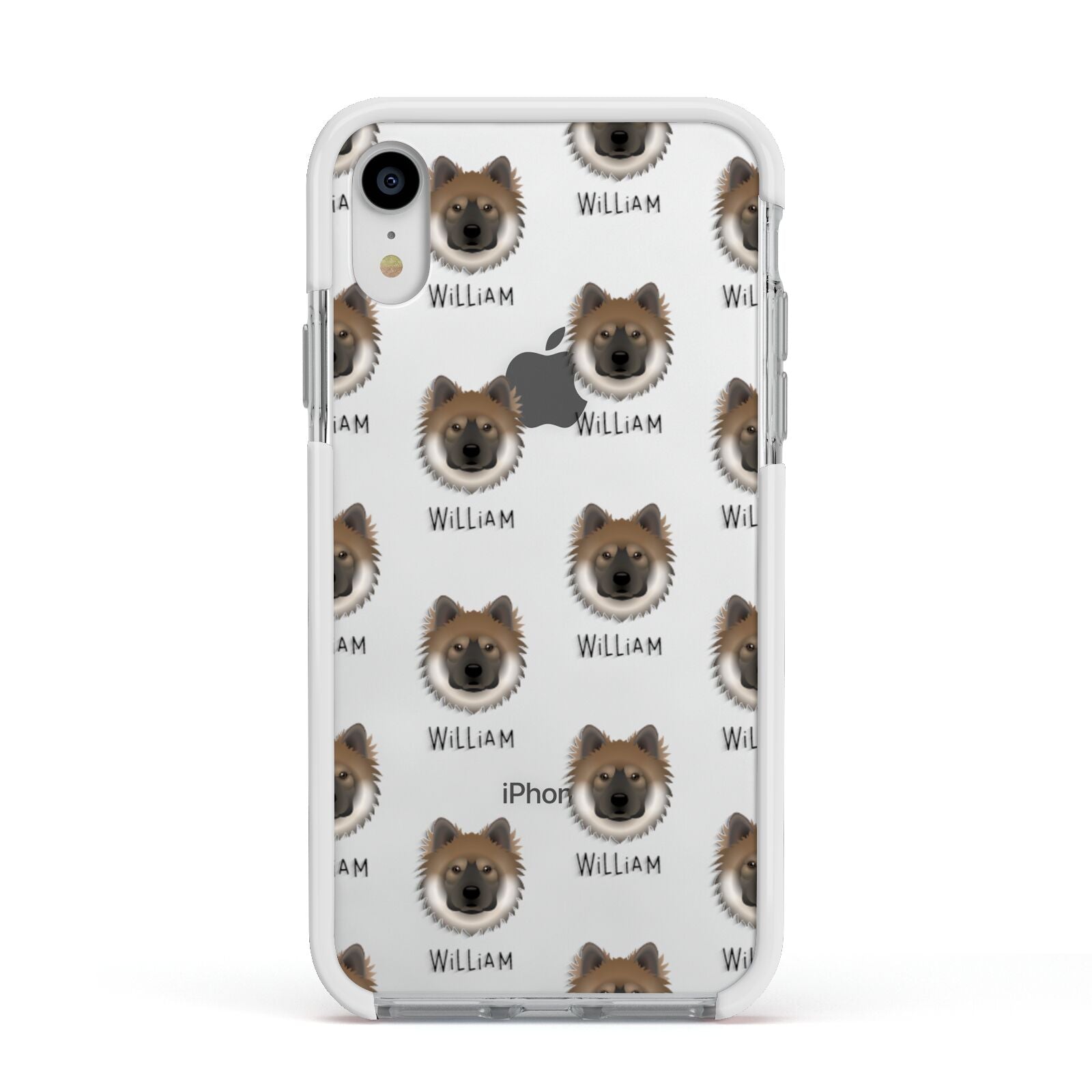 Eurasier Icon with Name Apple iPhone XR Impact Case White Edge on Silver Phone