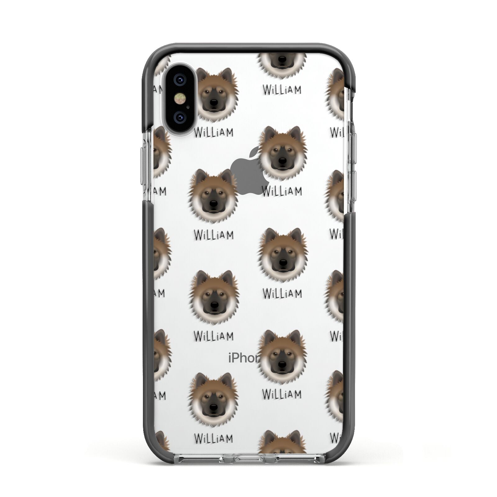 Eurasier Icon with Name Apple iPhone Xs Impact Case Black Edge on Silver Phone