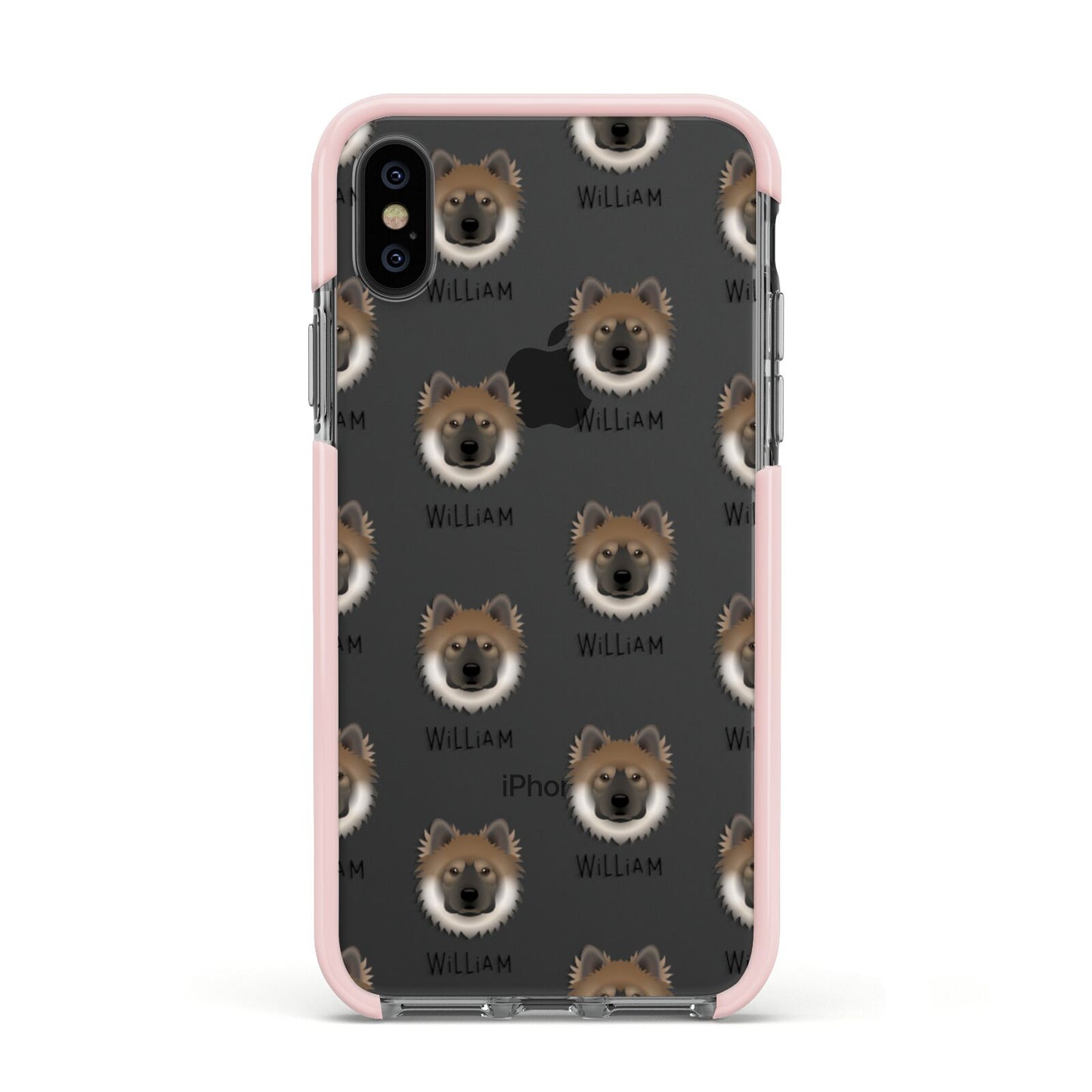 Eurasier Icon with Name Apple iPhone Xs Impact Case Pink Edge on Black Phone