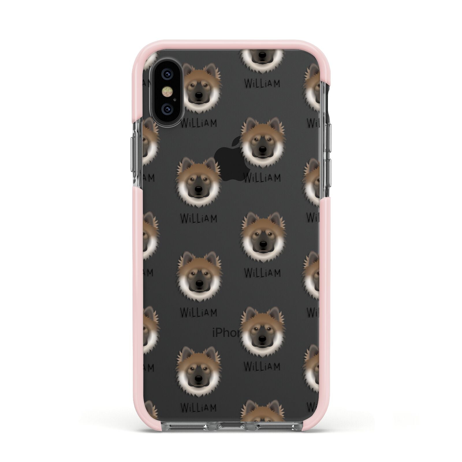 Eurasier Icon with Name Apple iPhone Xs Impact Case Pink Edge on Black Phone