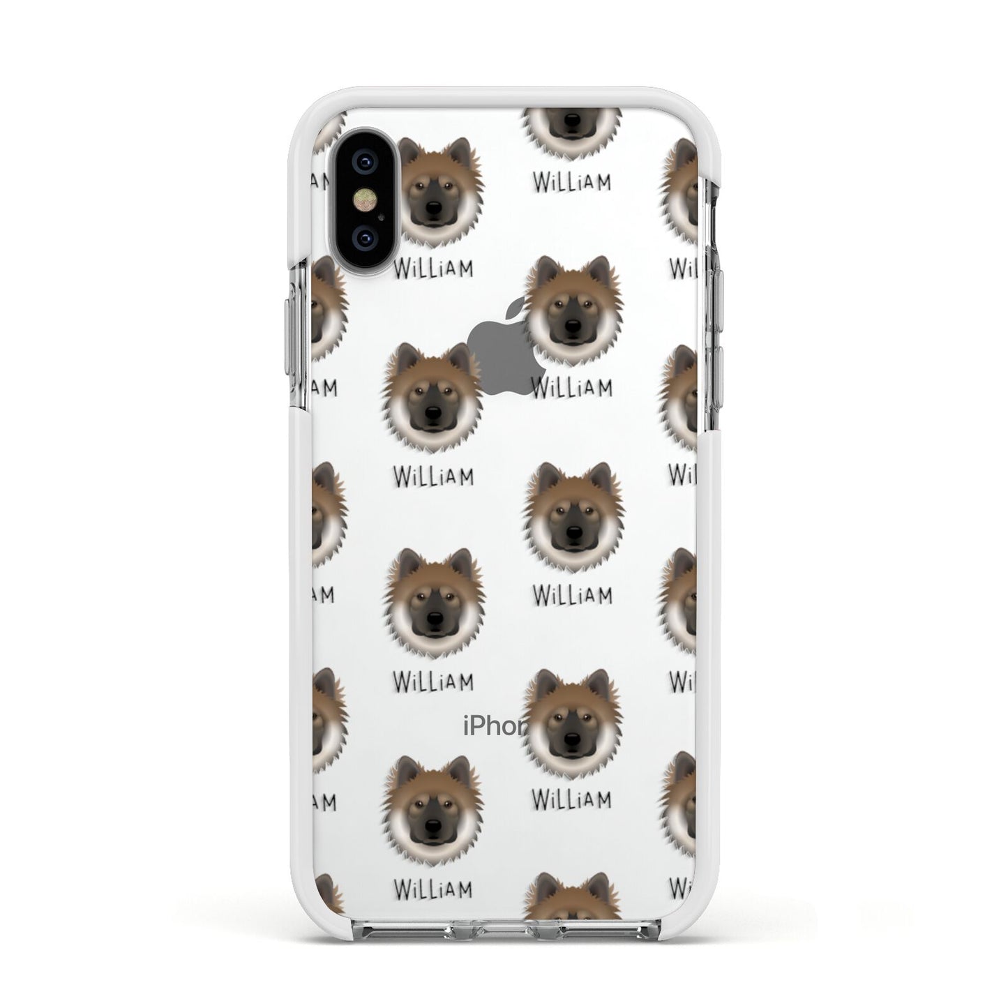 Eurasier Icon with Name Apple iPhone Xs Impact Case White Edge on Silver Phone