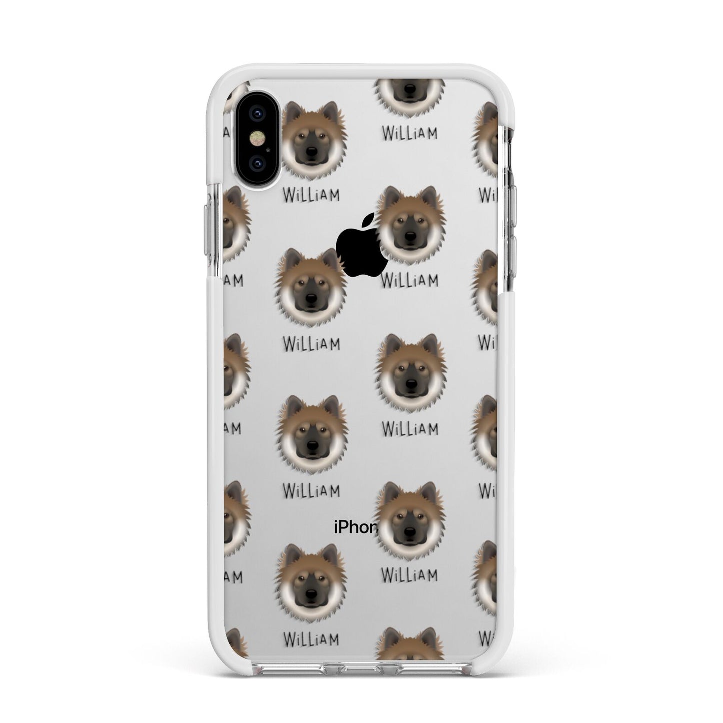 Eurasier Icon with Name Apple iPhone Xs Max Impact Case White Edge on Silver Phone