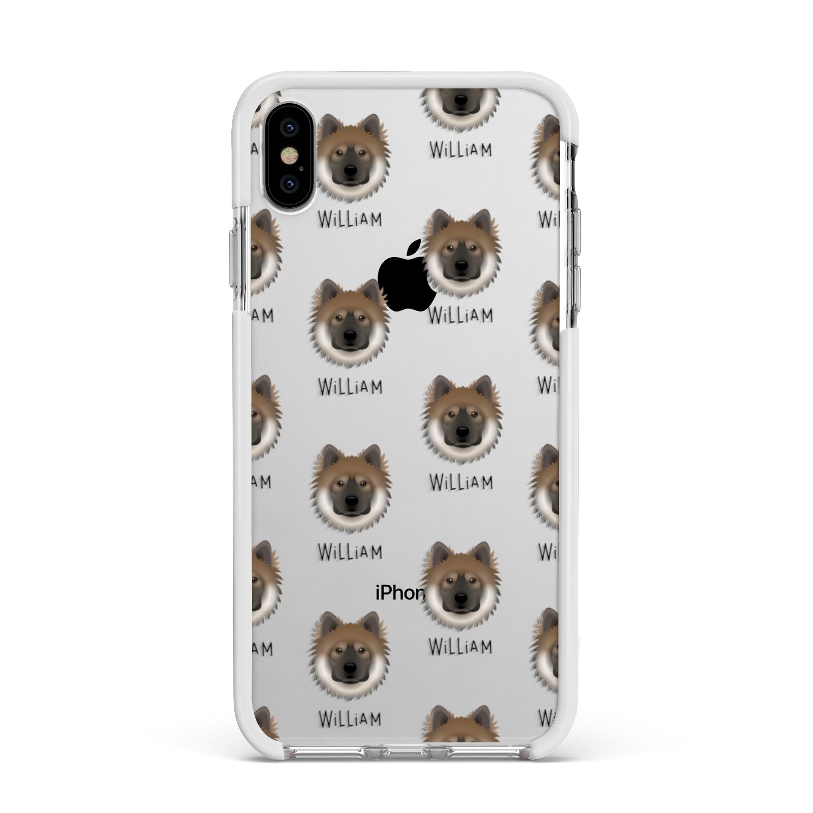 Eurasier Icon with Name Apple iPhone Xs Max Impact Case White Edge on Silver Phone