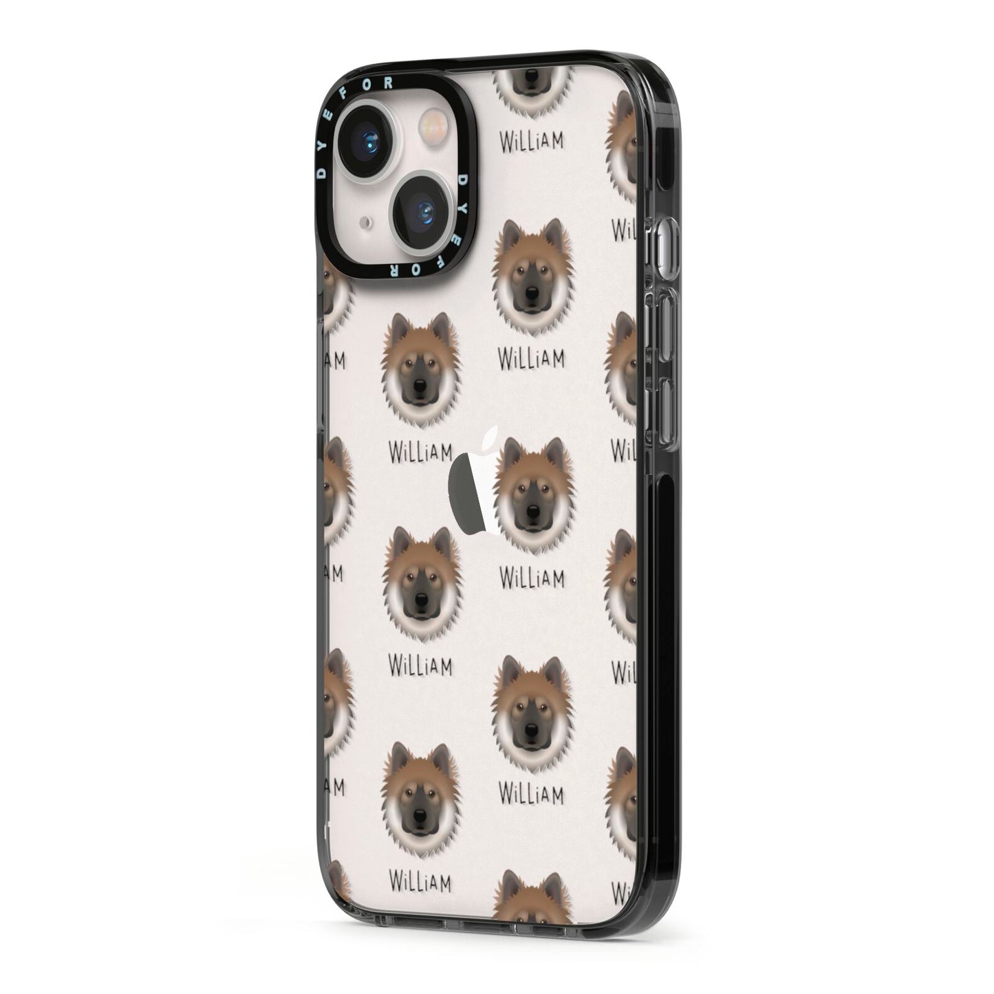 Eurasier Icon with Name iPhone 13 Black Impact Case Side Angle on Silver phone