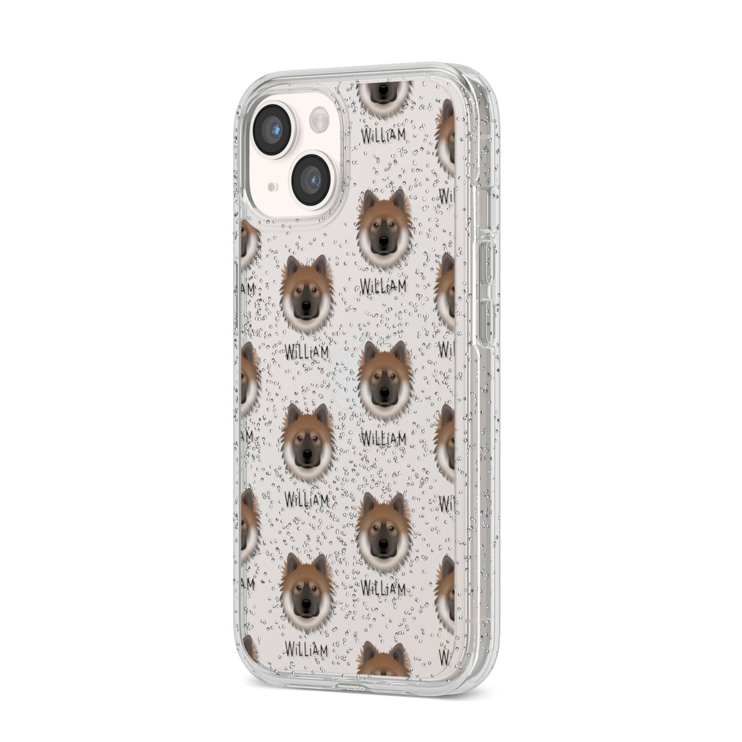 Eurasier Icon with Name iPhone 14 Glitter Tough Case Starlight Angled Image