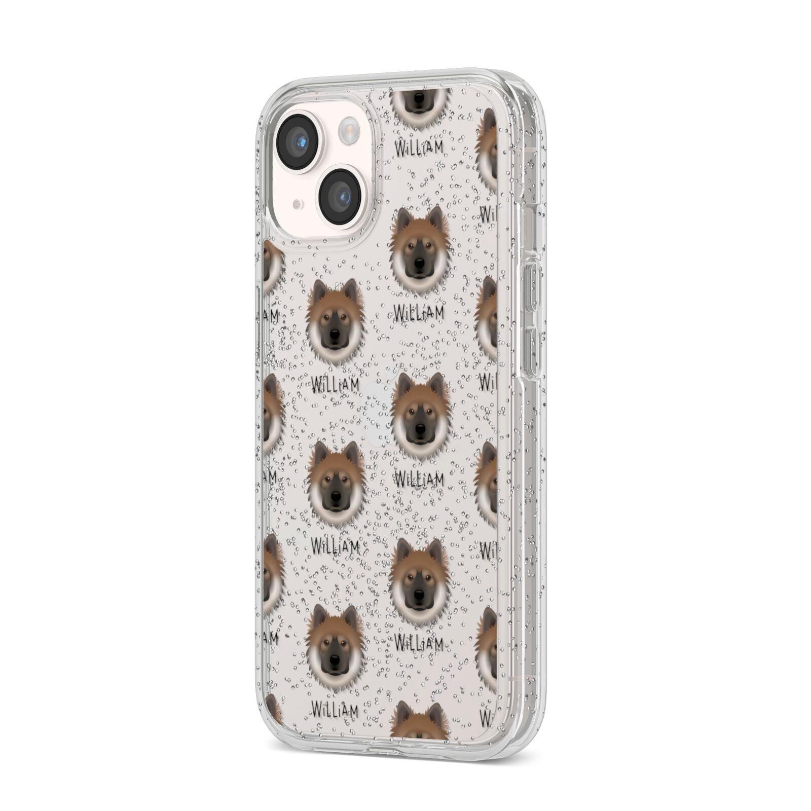 Eurasier Icon with Name iPhone 14 Glitter Tough Case Starlight Angled Image