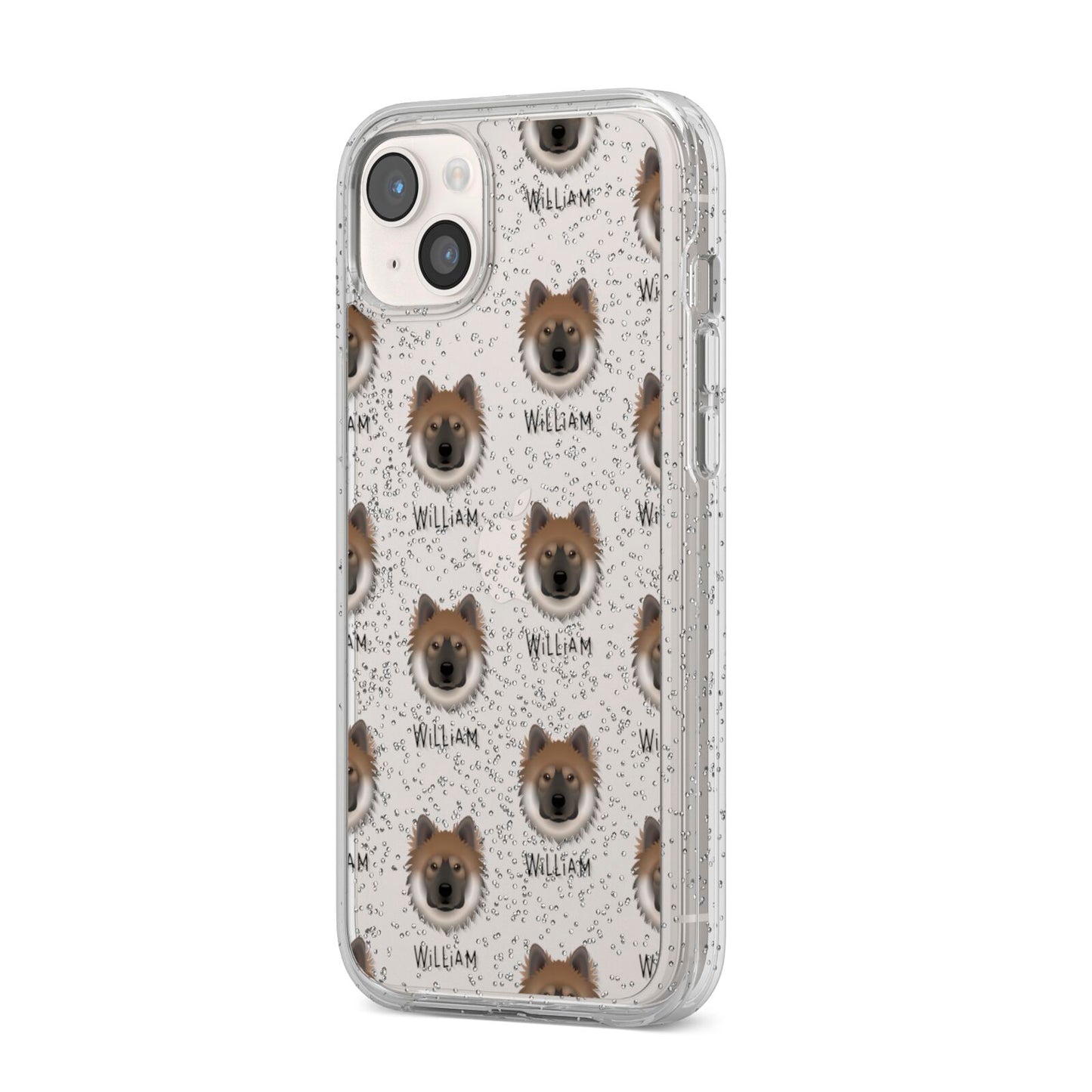 Eurasier Icon with Name iPhone 14 Plus Glitter Tough Case Starlight Angled Image