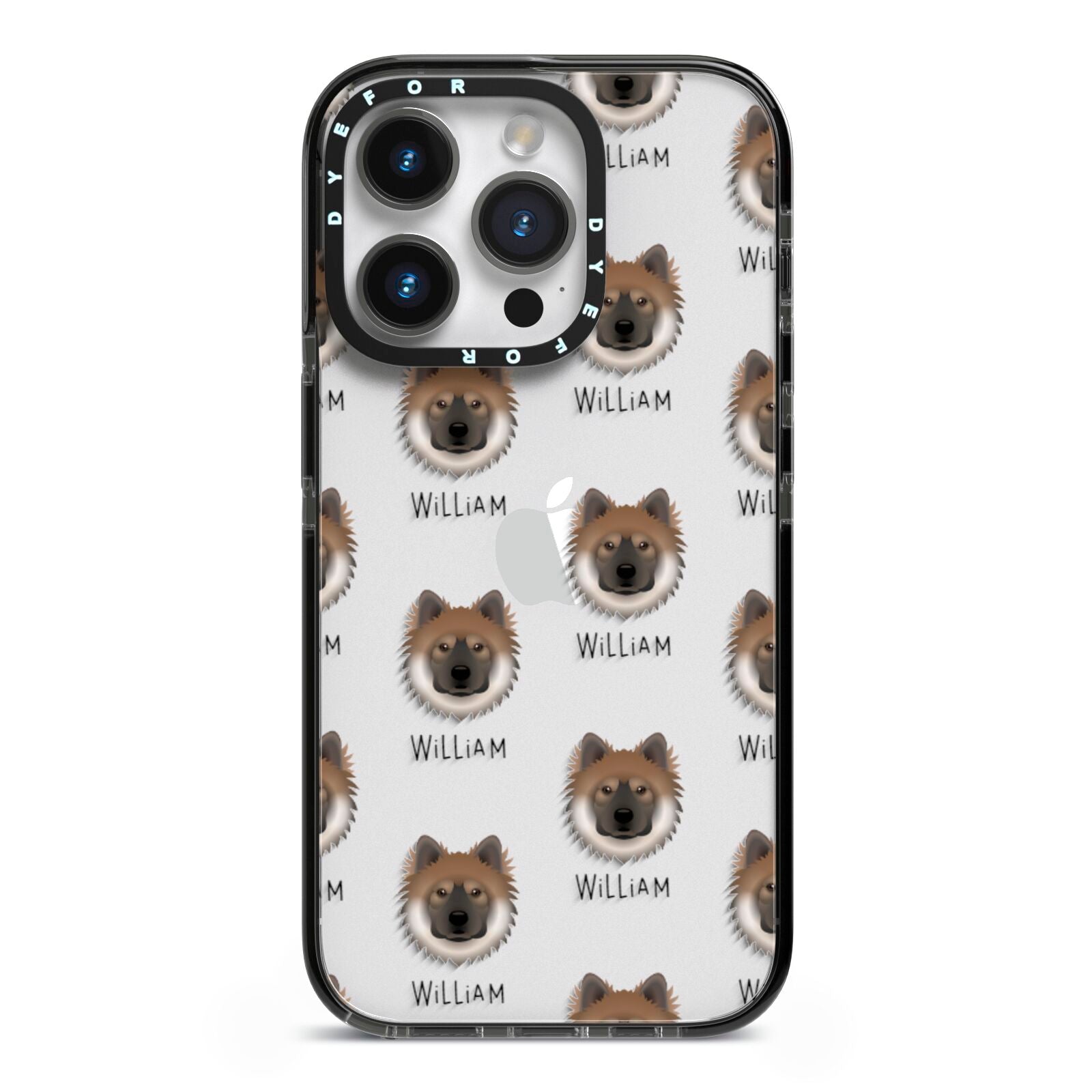 Eurasier Icon with Name iPhone 14 Pro Black Impact Case on Silver phone