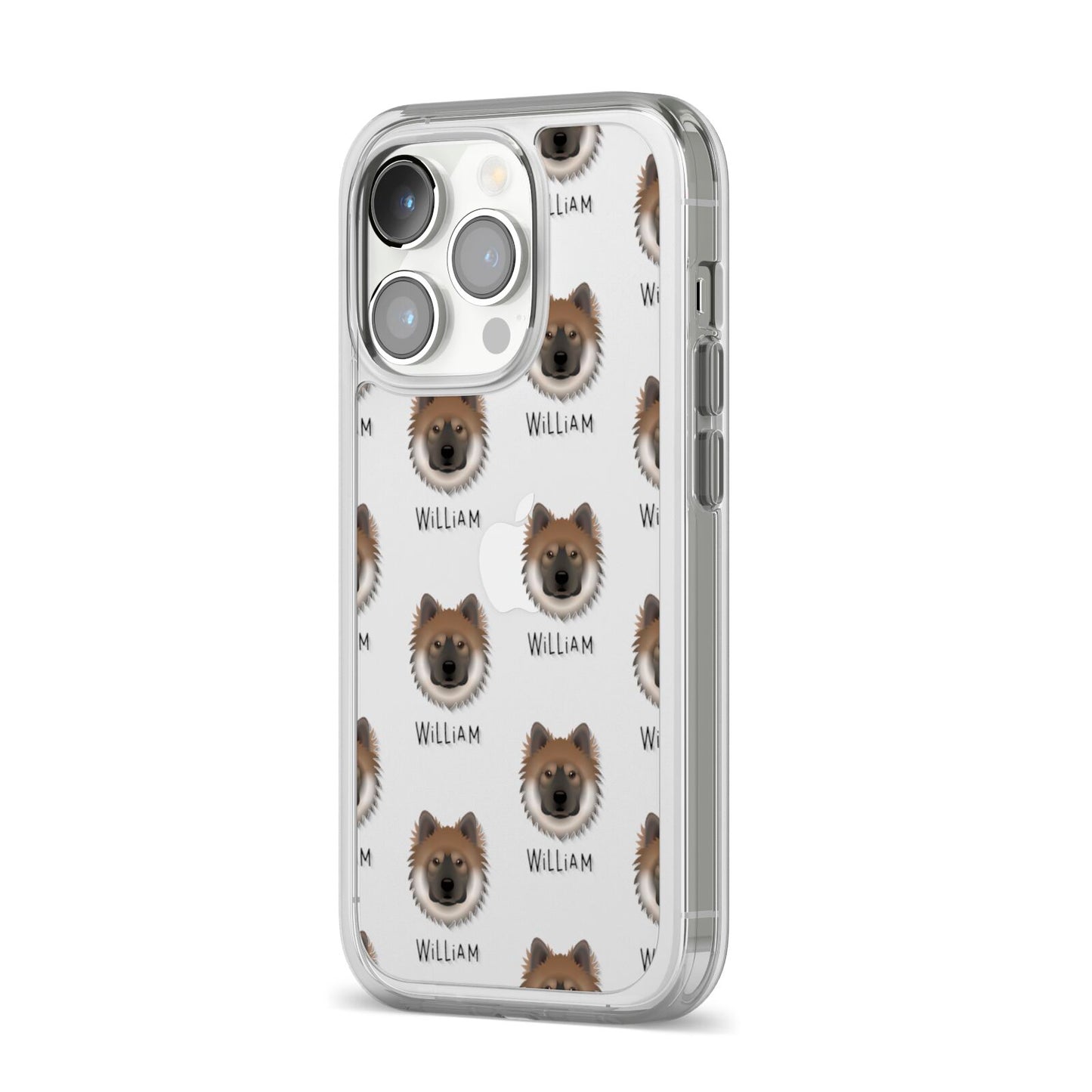 Eurasier Icon with Name iPhone 14 Pro Clear Tough Case Silver Angled Image