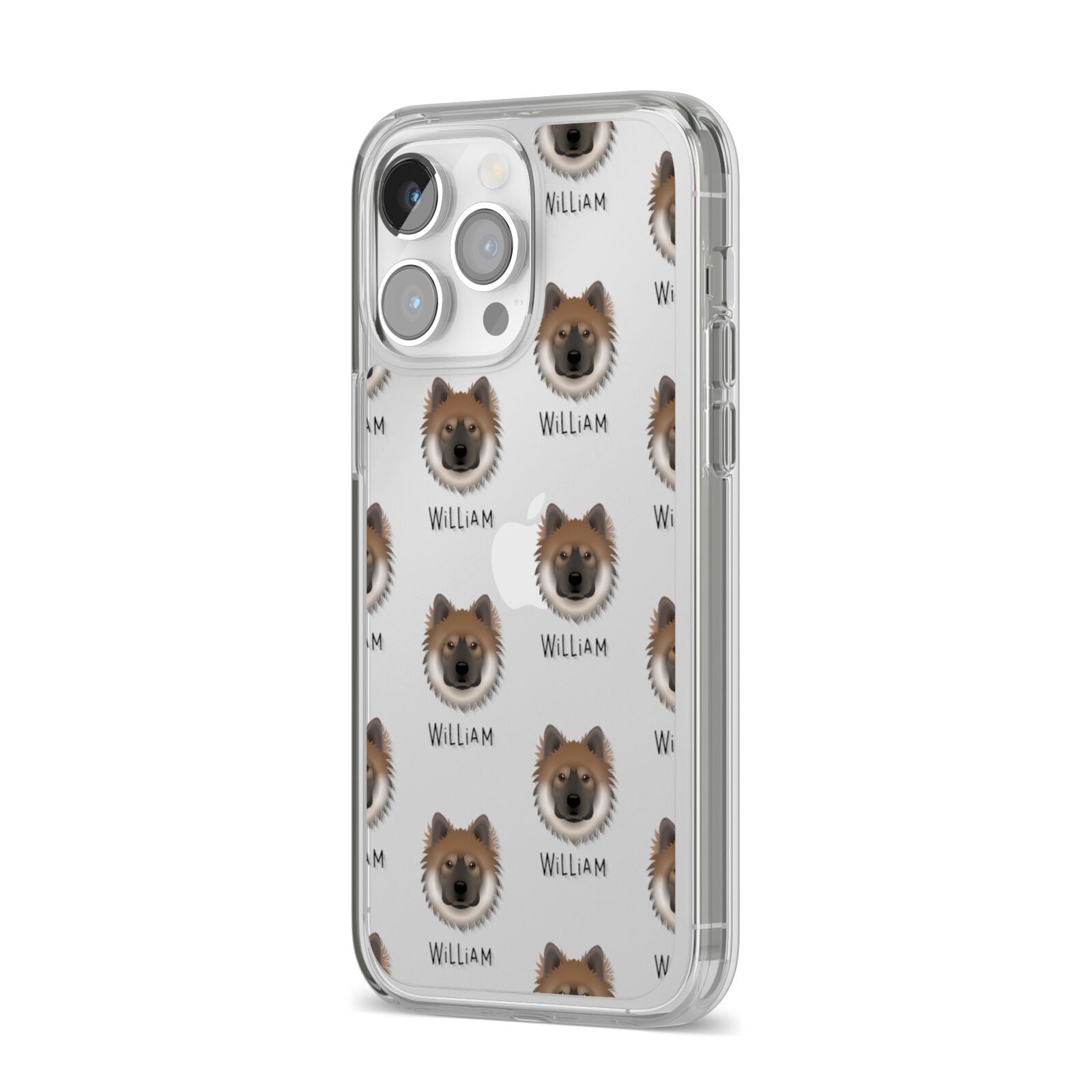 Eurasier Icon with Name iPhone 14 Pro Max Clear Tough Case Silver Angled Image