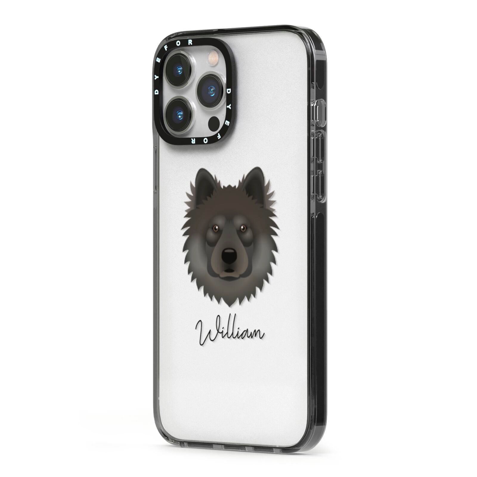 Eurasier Personalised iPhone 13 Pro Max Black Impact Case Side Angle on Silver phone