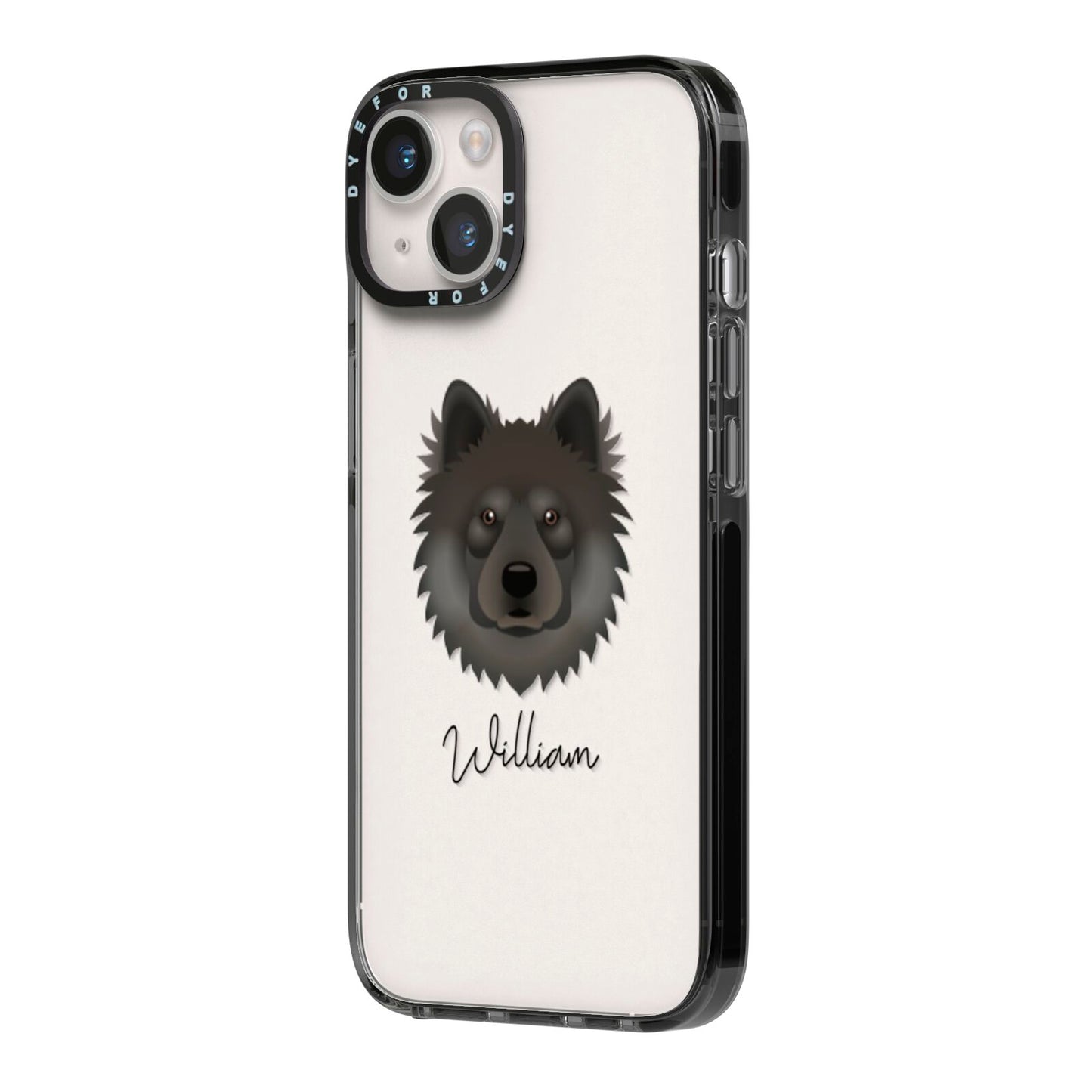 Eurasier Personalised iPhone 14 Black Impact Case Side Angle on Silver phone