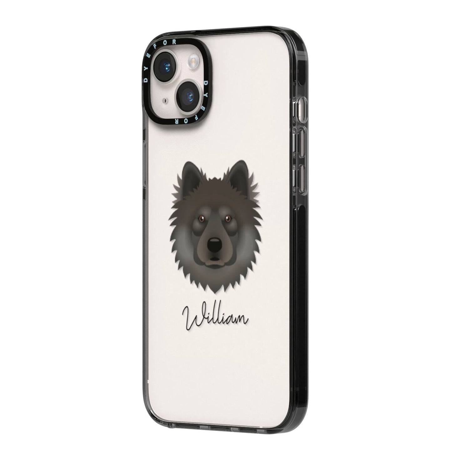 Eurasier Personalised iPhone 14 Plus Black Impact Case Side Angle on Silver phone