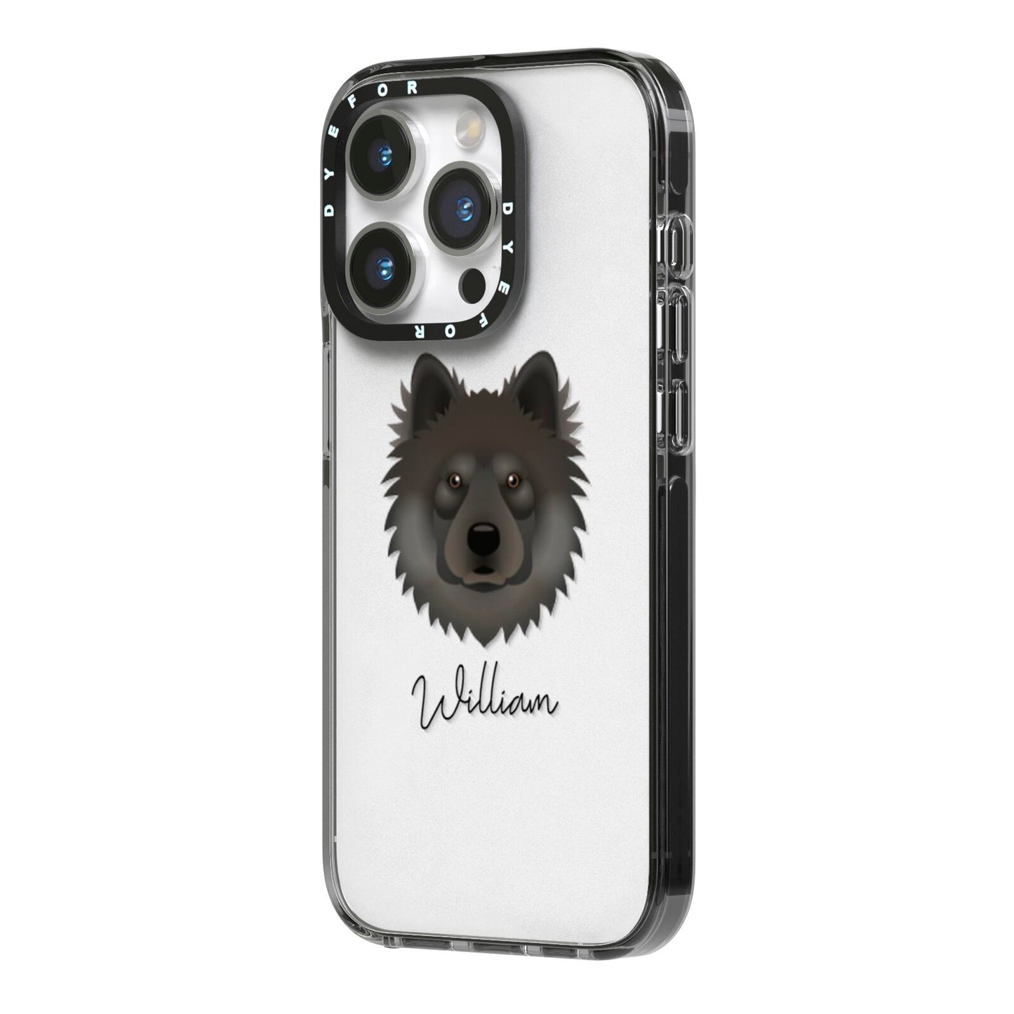 Eurasier Personalised iPhone 14 Pro Black Impact Case Side Angle on Silver phone