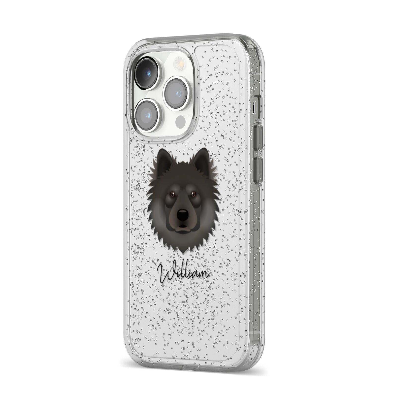 Eurasier Personalised iPhone 14 Pro Glitter Tough Case Silver Angled Image