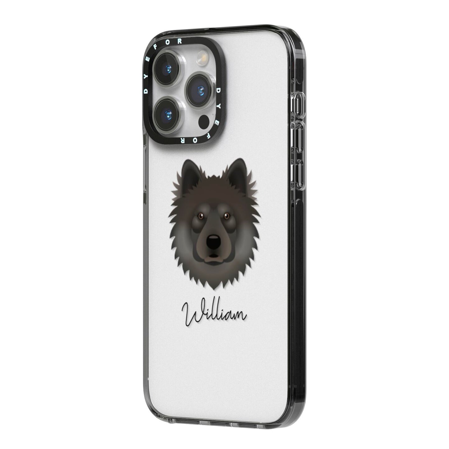 Eurasier Personalised iPhone 14 Pro Max Black Impact Case Side Angle on Silver phone