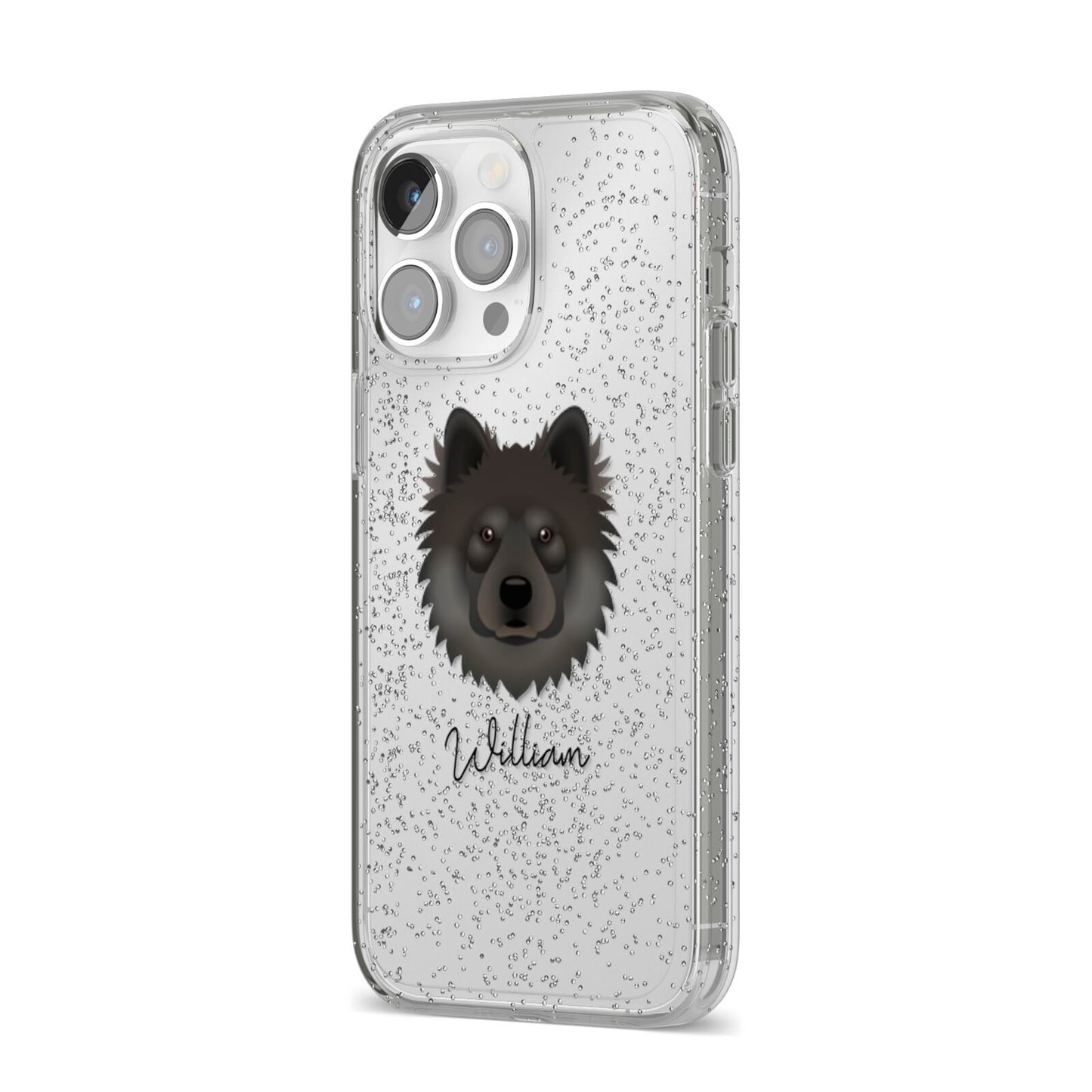 Eurasier Personalised iPhone 14 Pro Max Glitter Tough Case Silver Angled Image