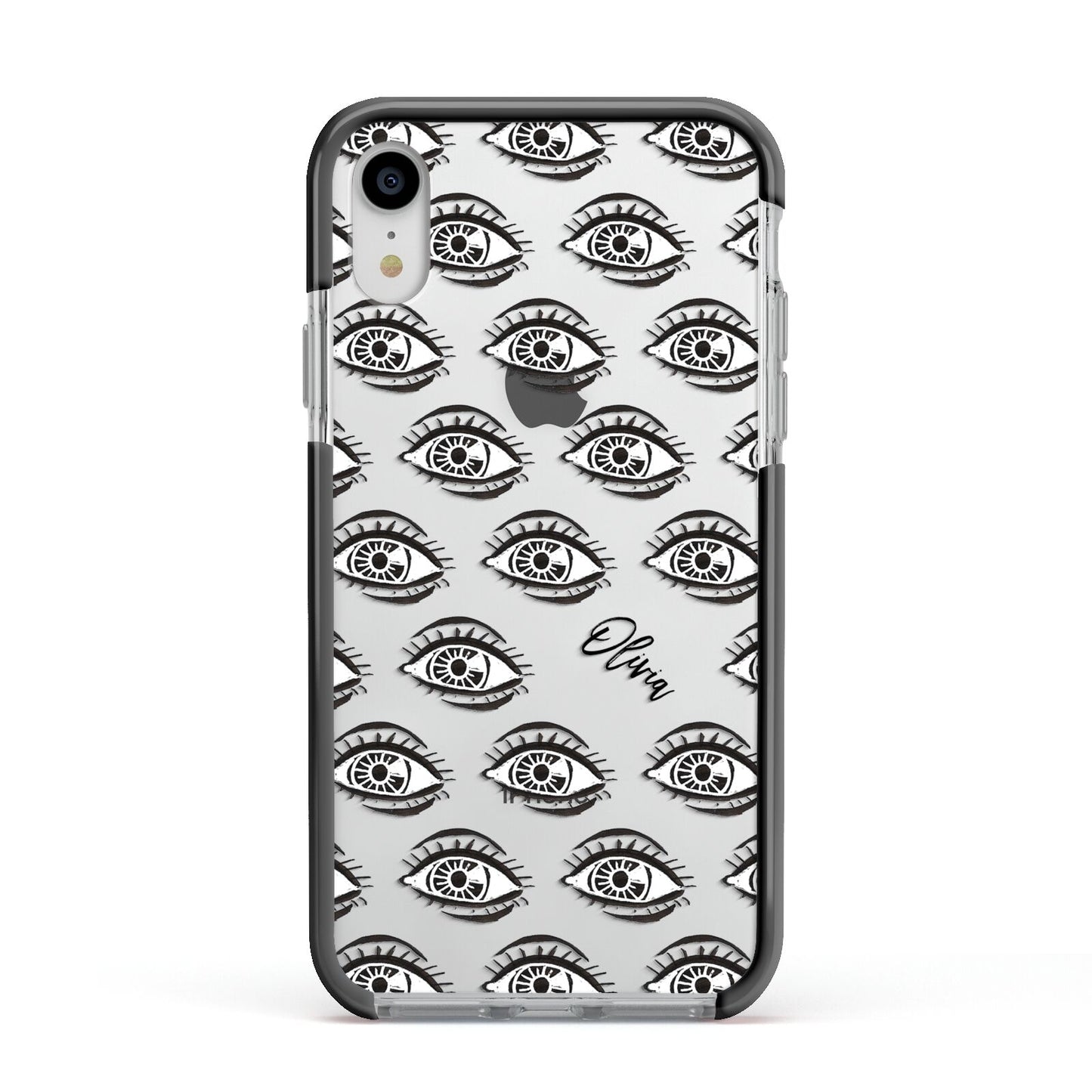 Eye Eye Personalised Apple iPhone XR Impact Case Black Edge on Silver Phone